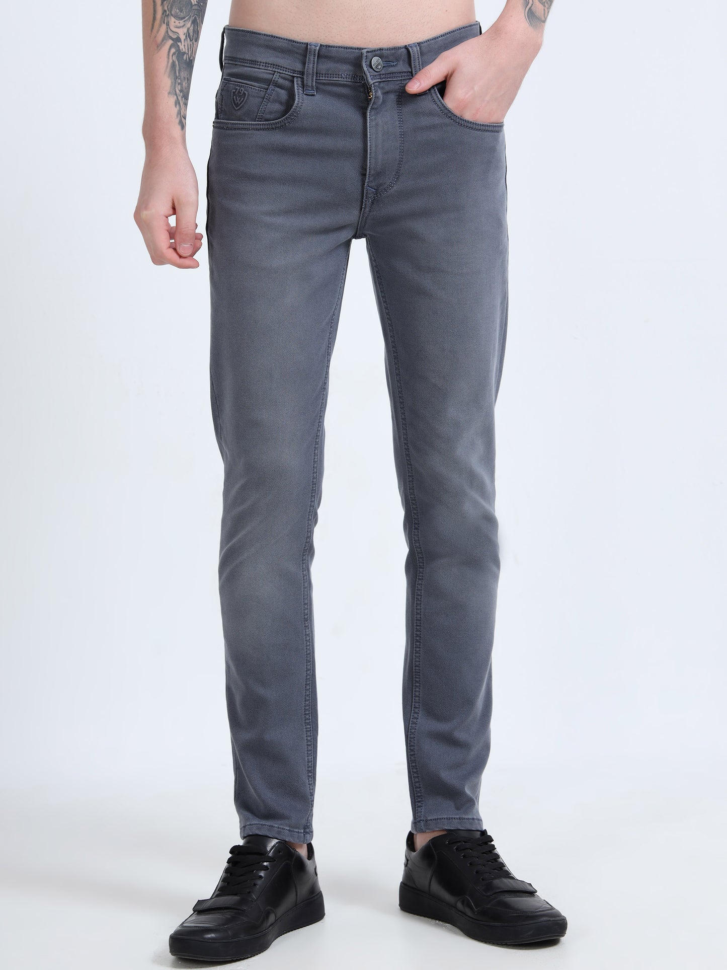 Men Stone Grey Ankle Fit Jeans