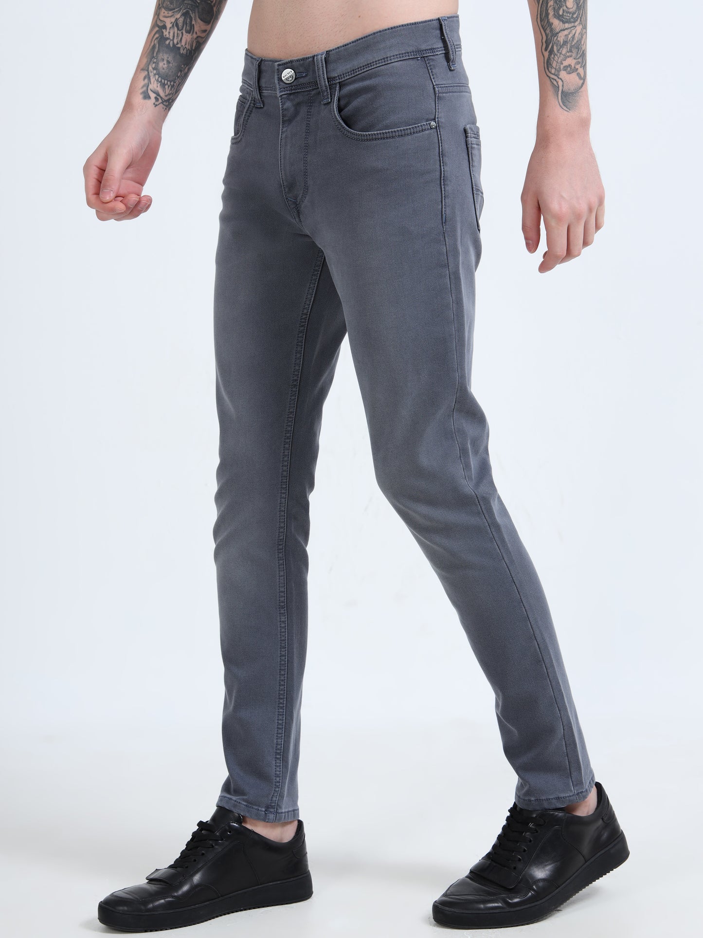 Men Stone Grey Ankle Fit Jeans
