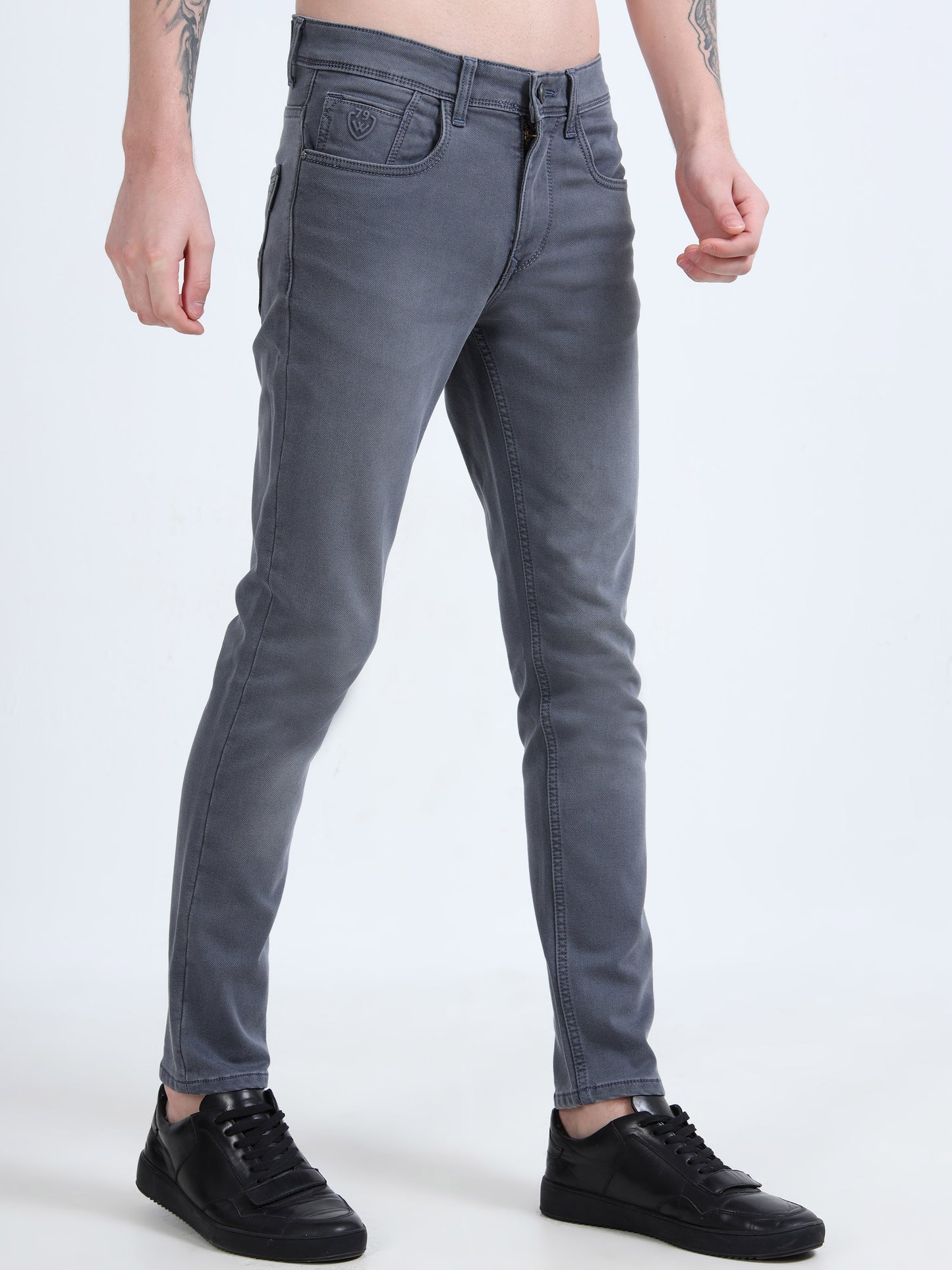 Men Stone Grey Ankle Fit Jeans