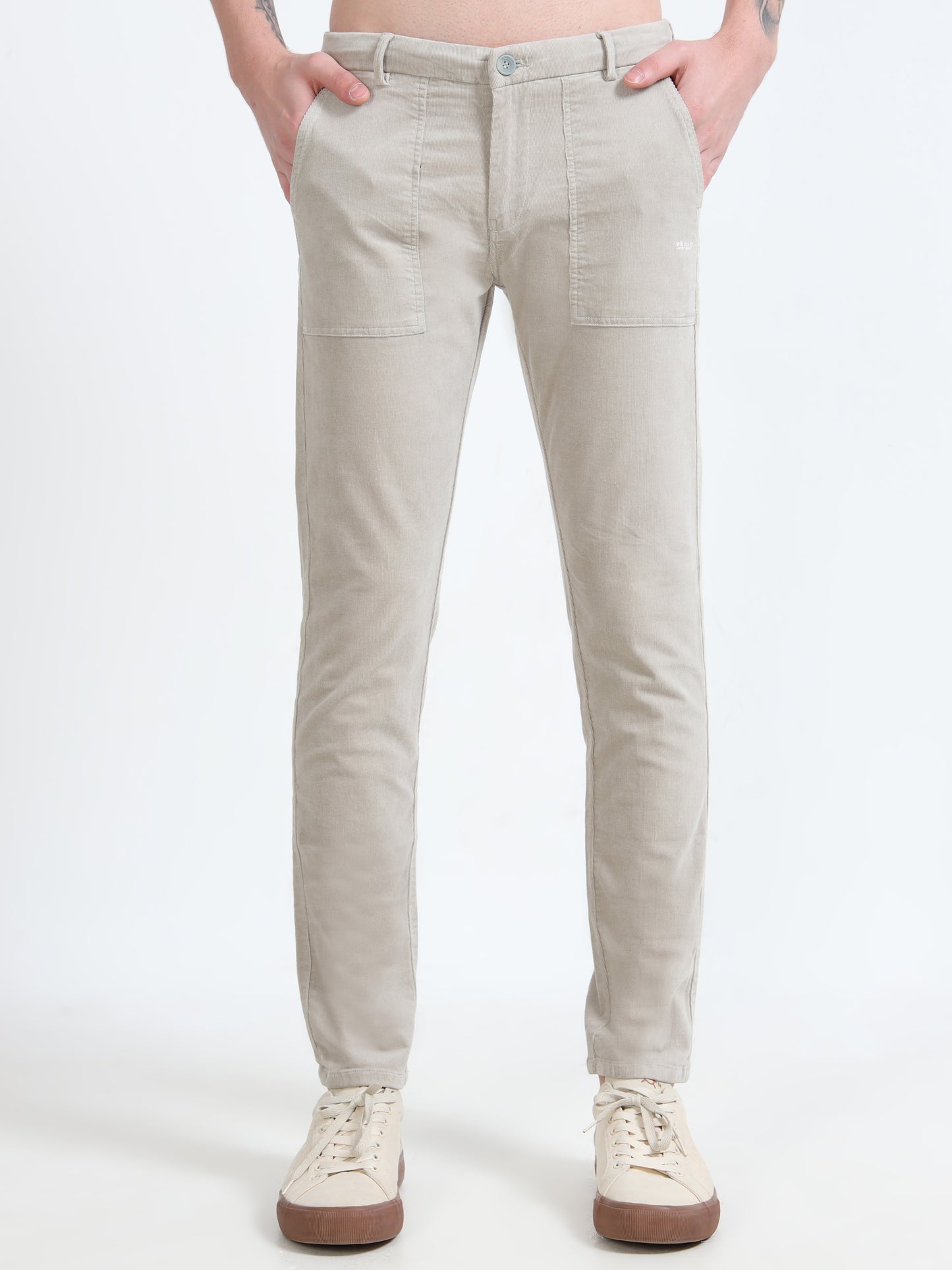 Men Beige Printed Ankle Fit Casual Trousers