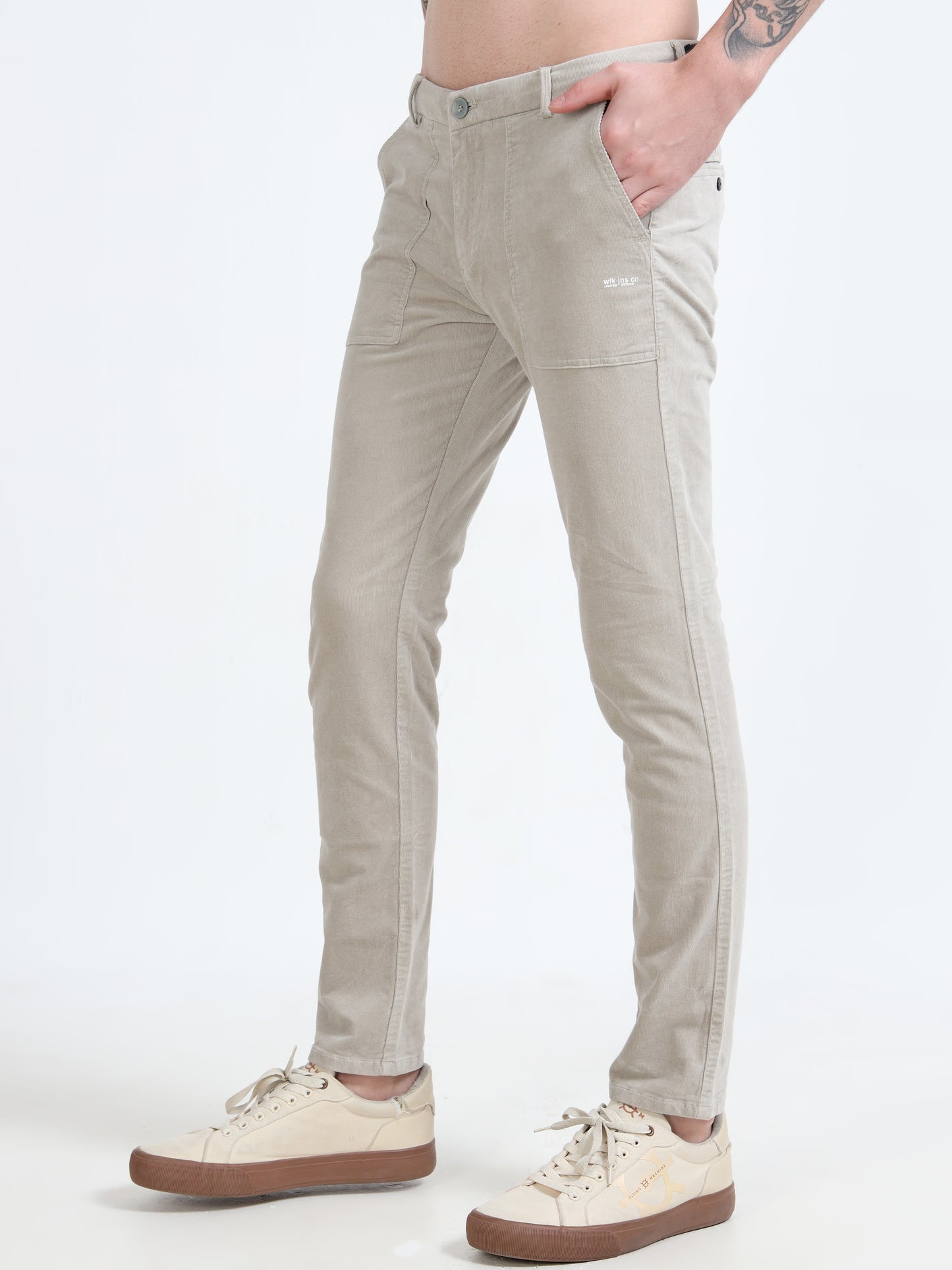 Men Beige Printed Ankle Fit Casual Trousers