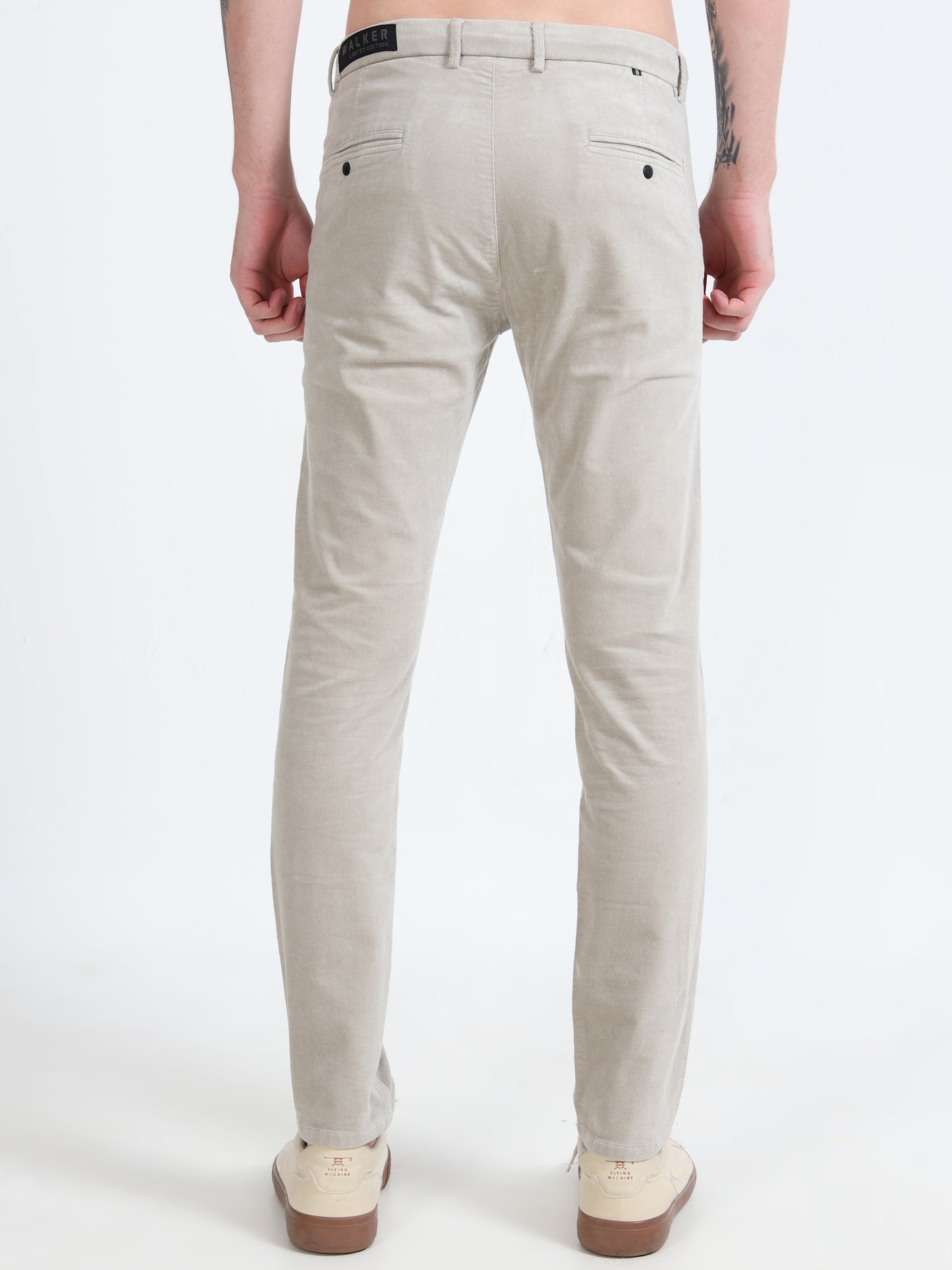 Men Beige Printed Ankle Fit Casual Trousers