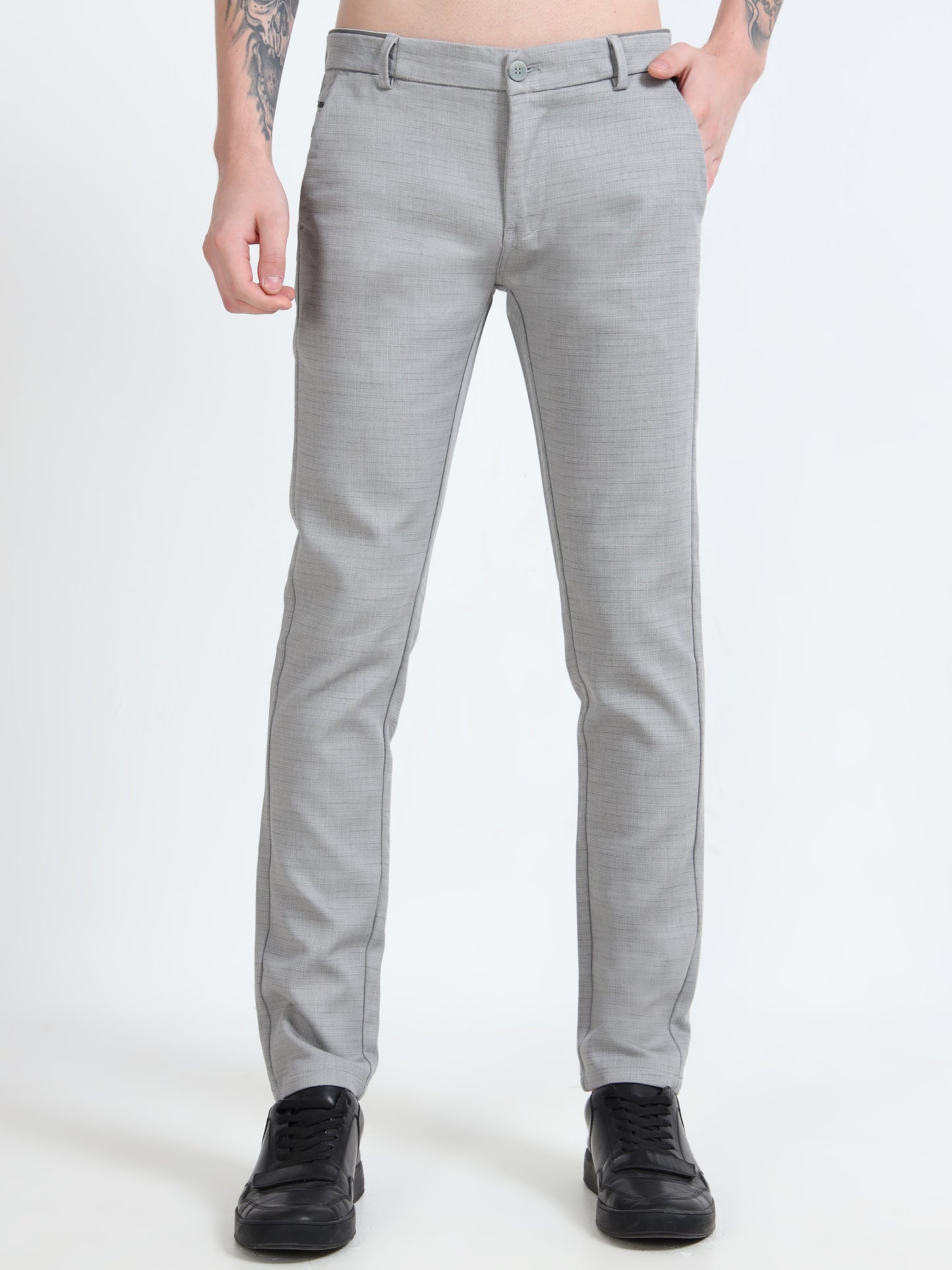 Mens Light Grey Printed Casual Trouser