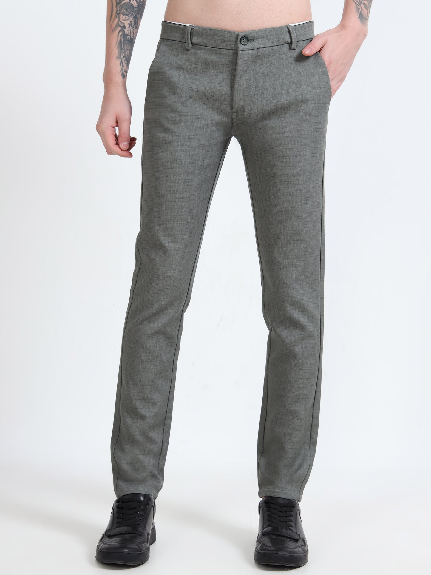 Mens Light Olive Printed Casual Trousers