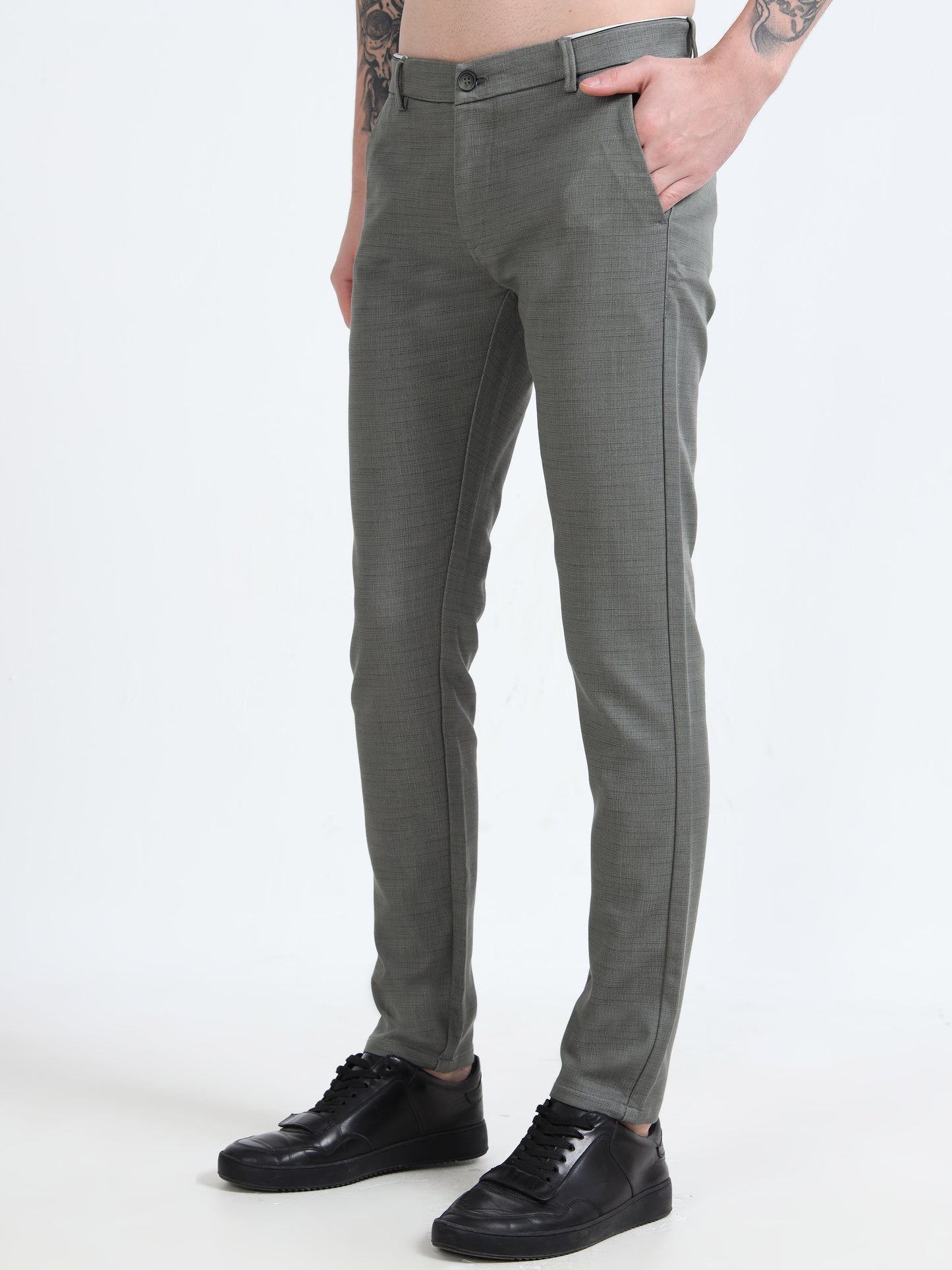 Mens Light Olive Printed Casual Trousers