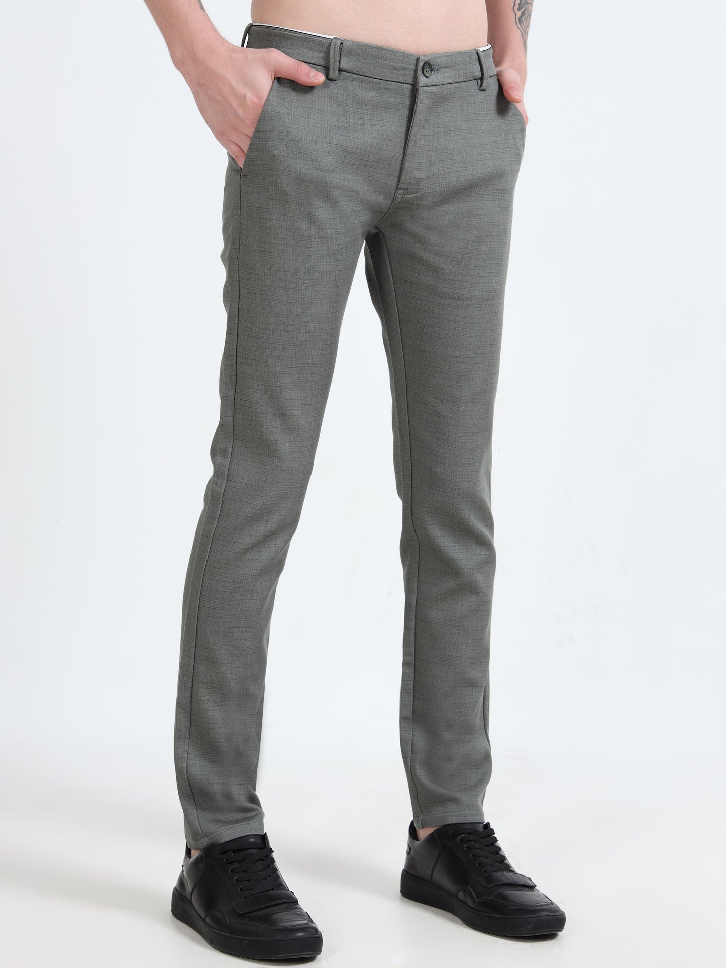 Mens Light Olive Printed Casual Trousers