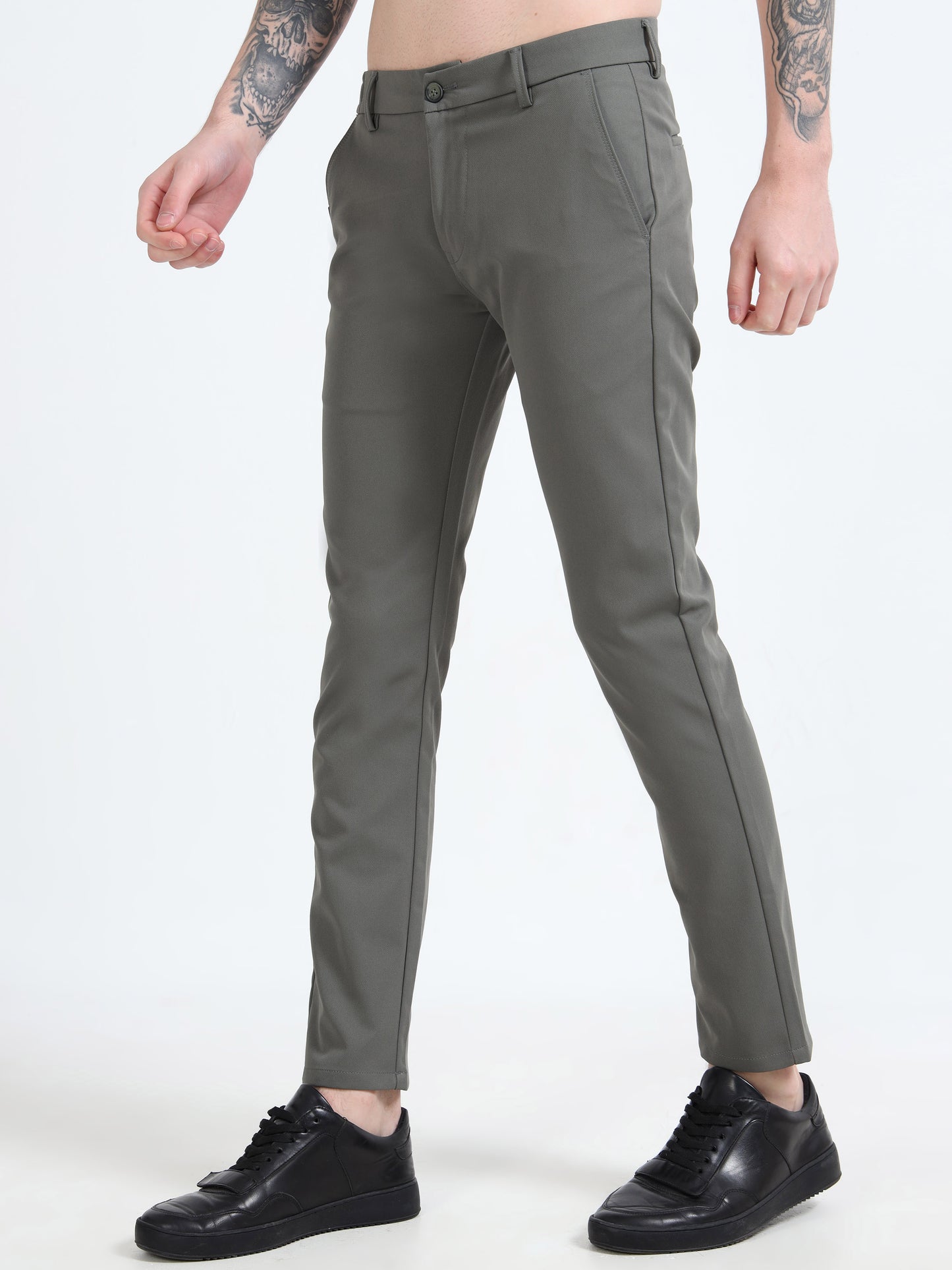 Mens Light Olive Printed Casual Trousers
