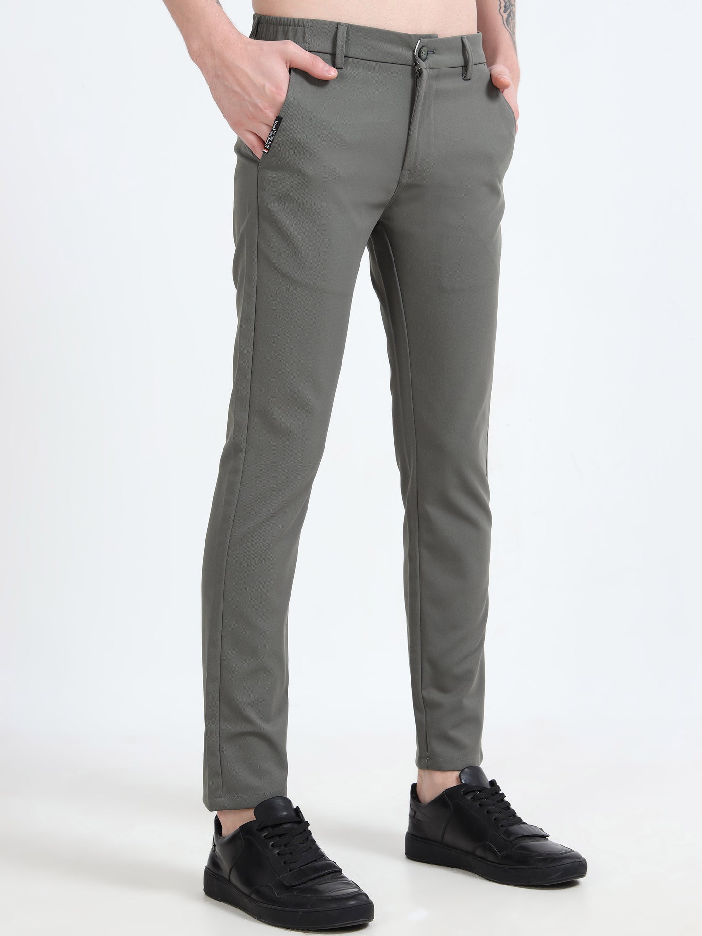 Mens Light Olive Printed Casual Trousers
