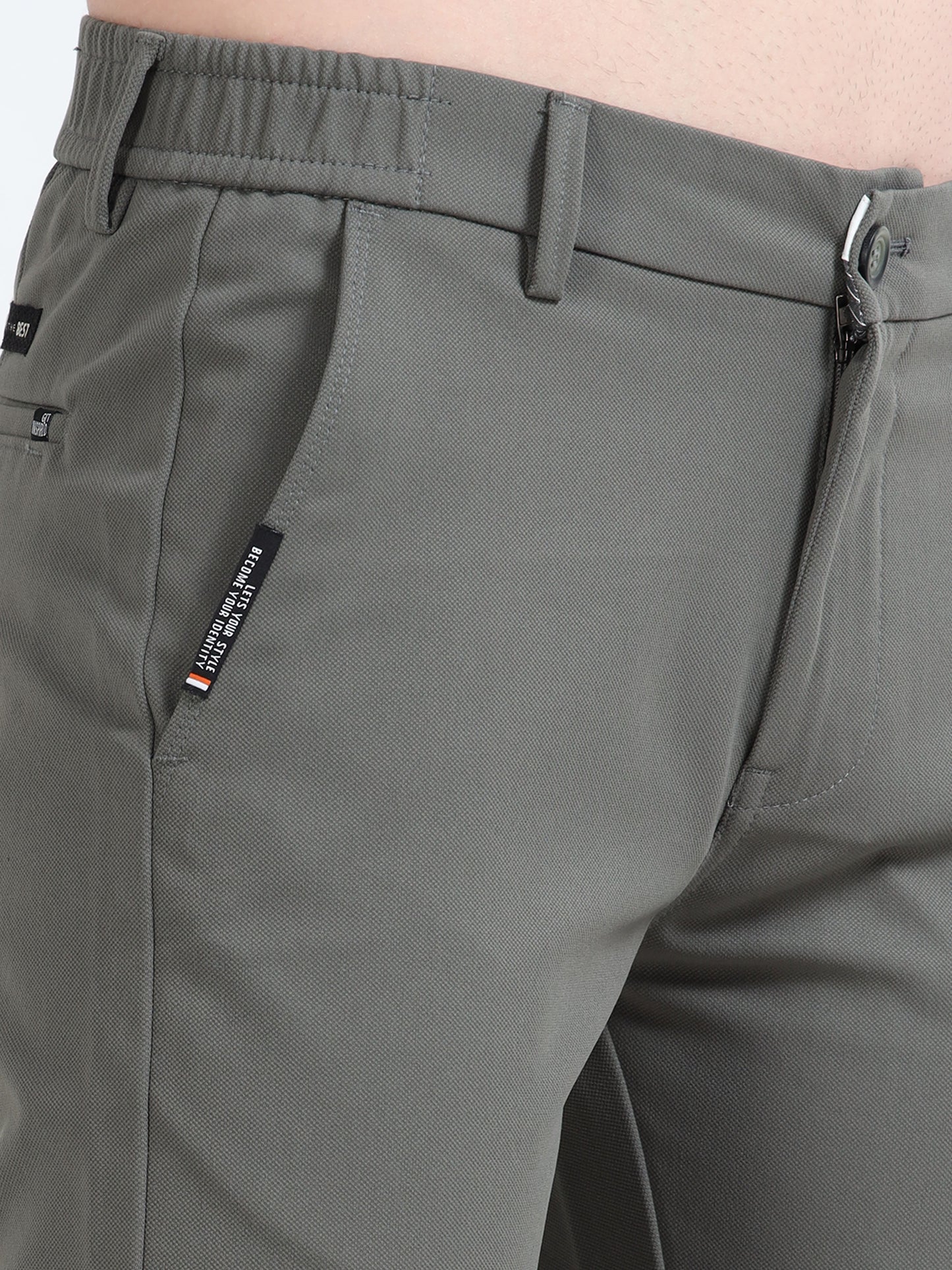 Mens Light Olive Printed Casual Trousers