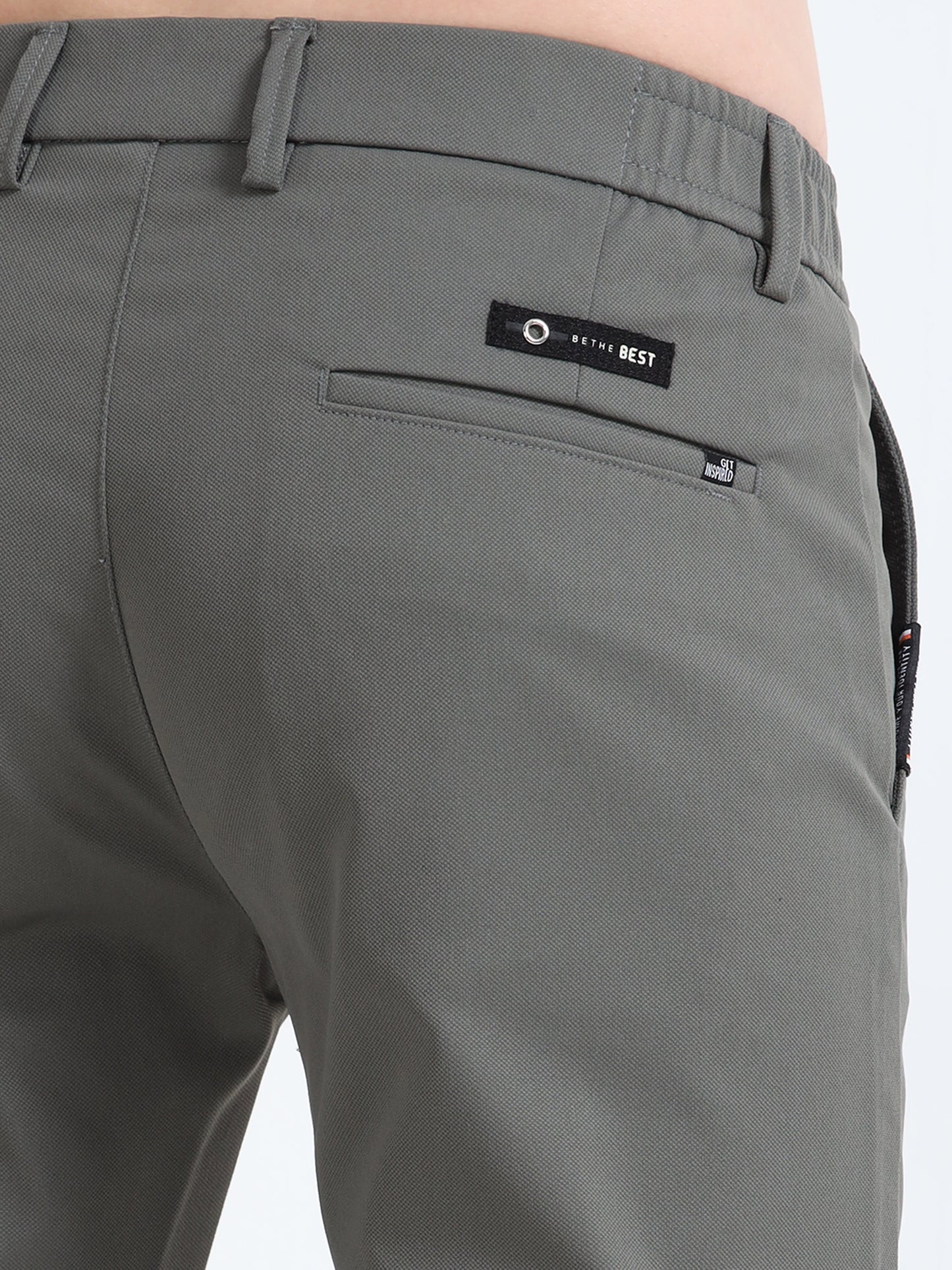 Mens Light Olive Printed Casual Trousers