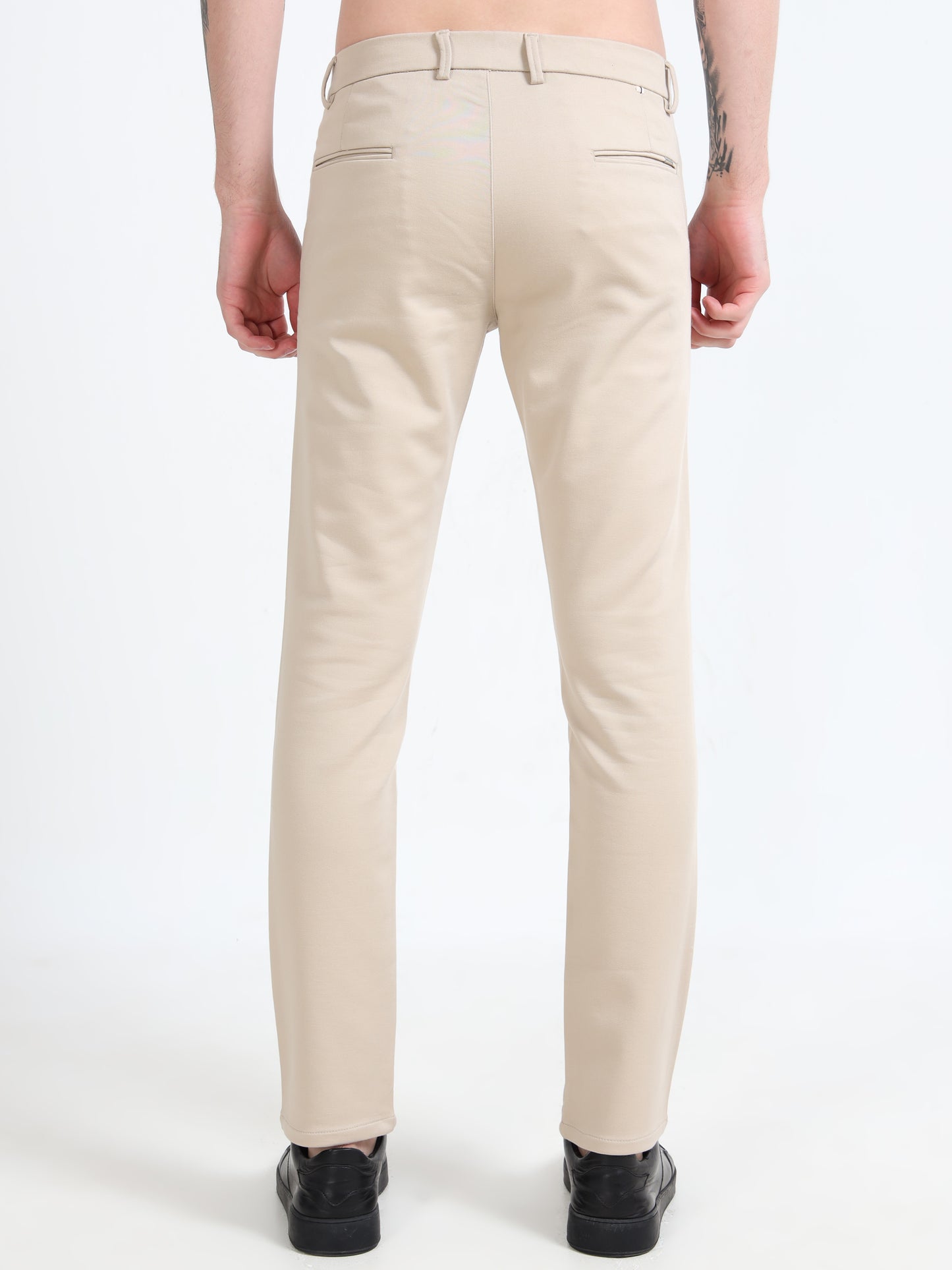 Men Cream Lycra Plain Casual Trouser