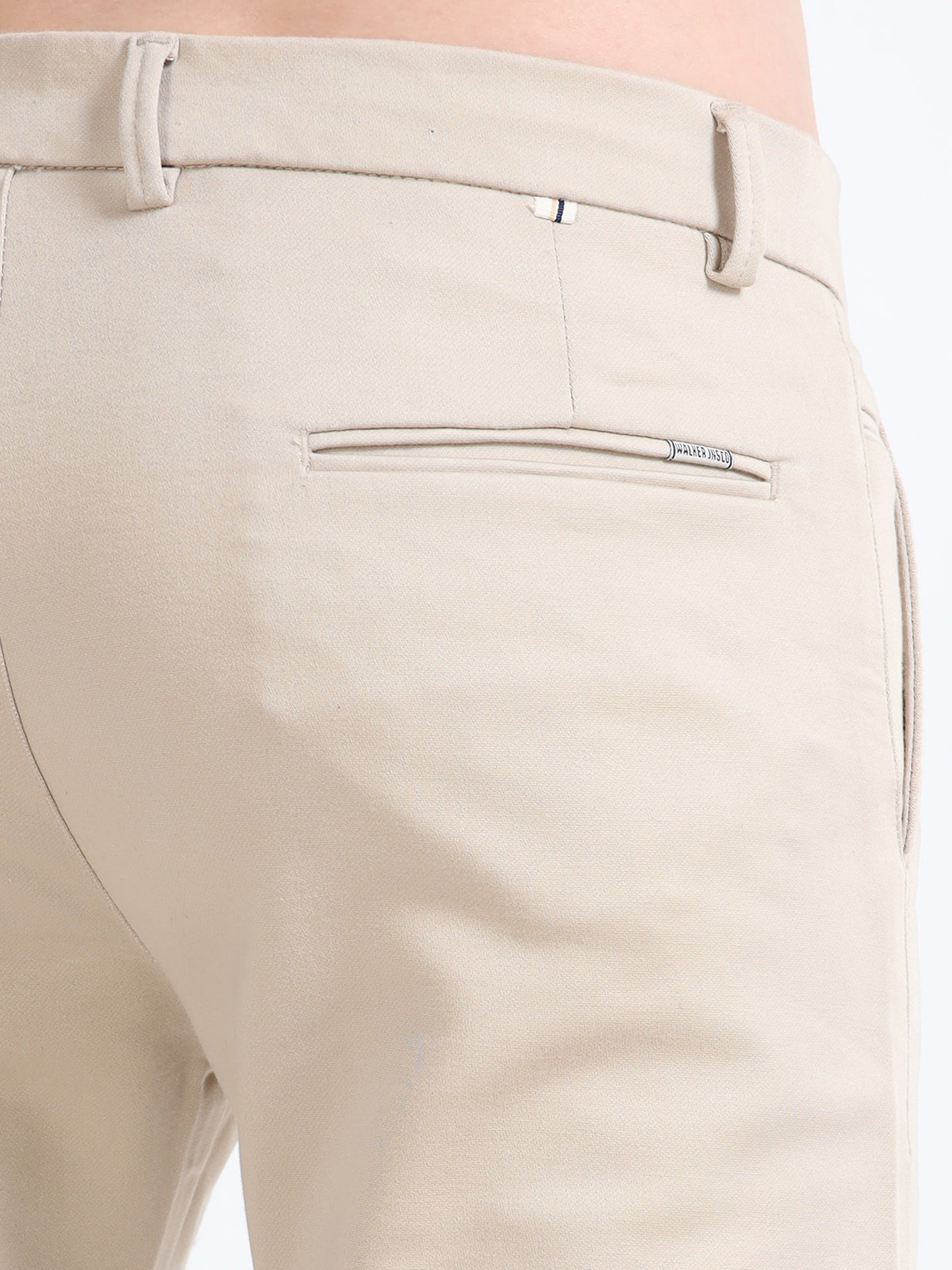 Men Cream Lycra Plain Casual Trouser