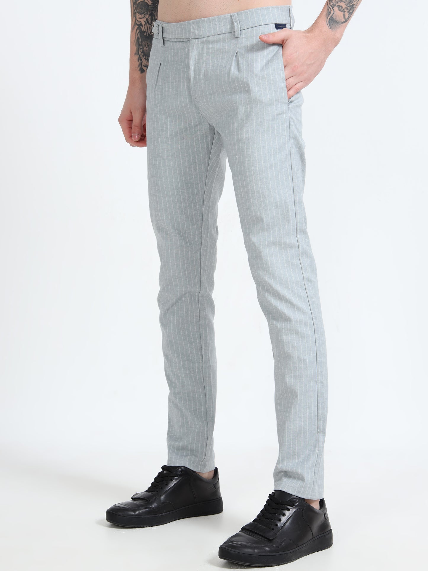 Mens Light Grey Printed Casual Trouser