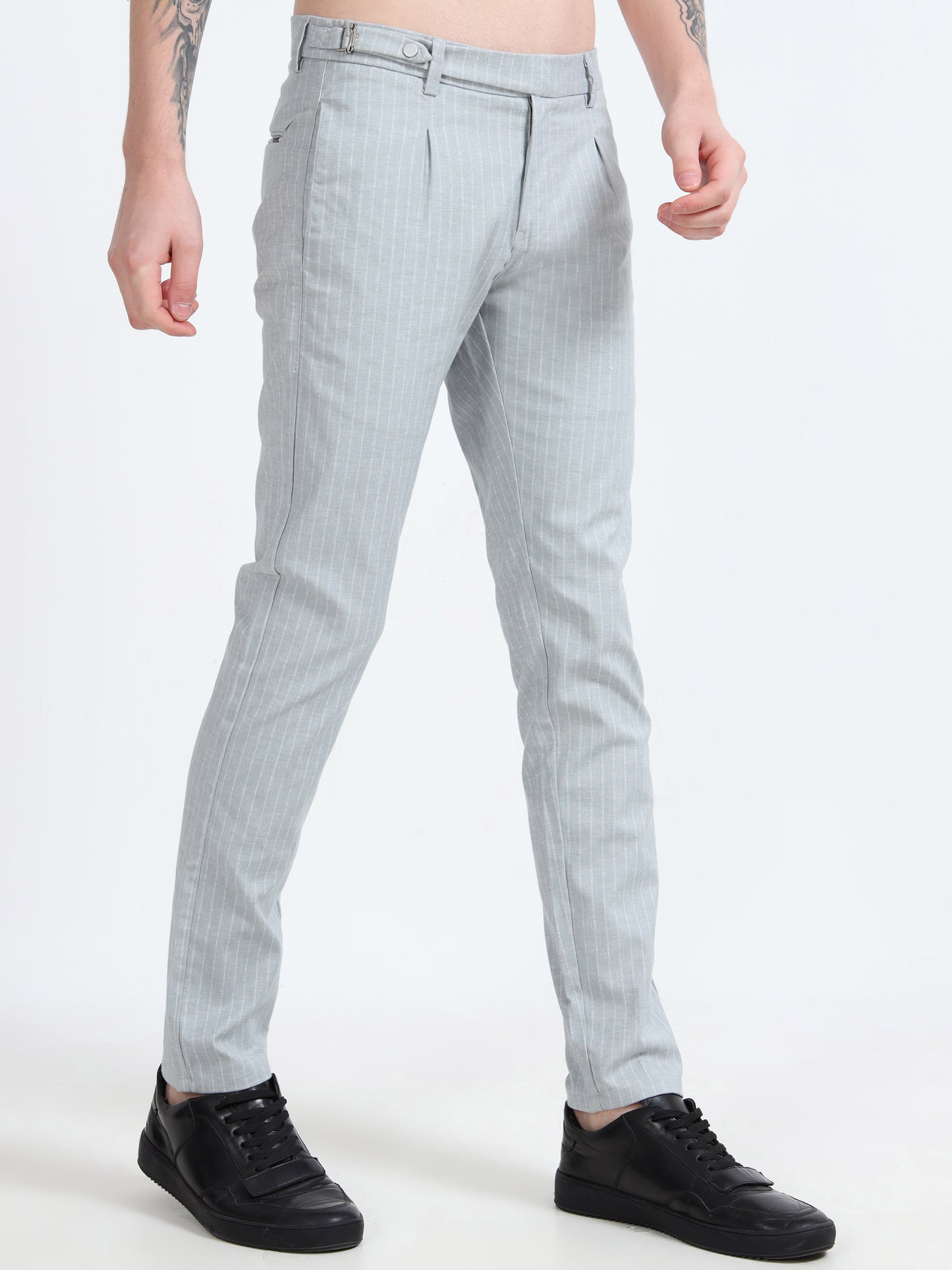 Mens Light Grey Printed Casual Trouser