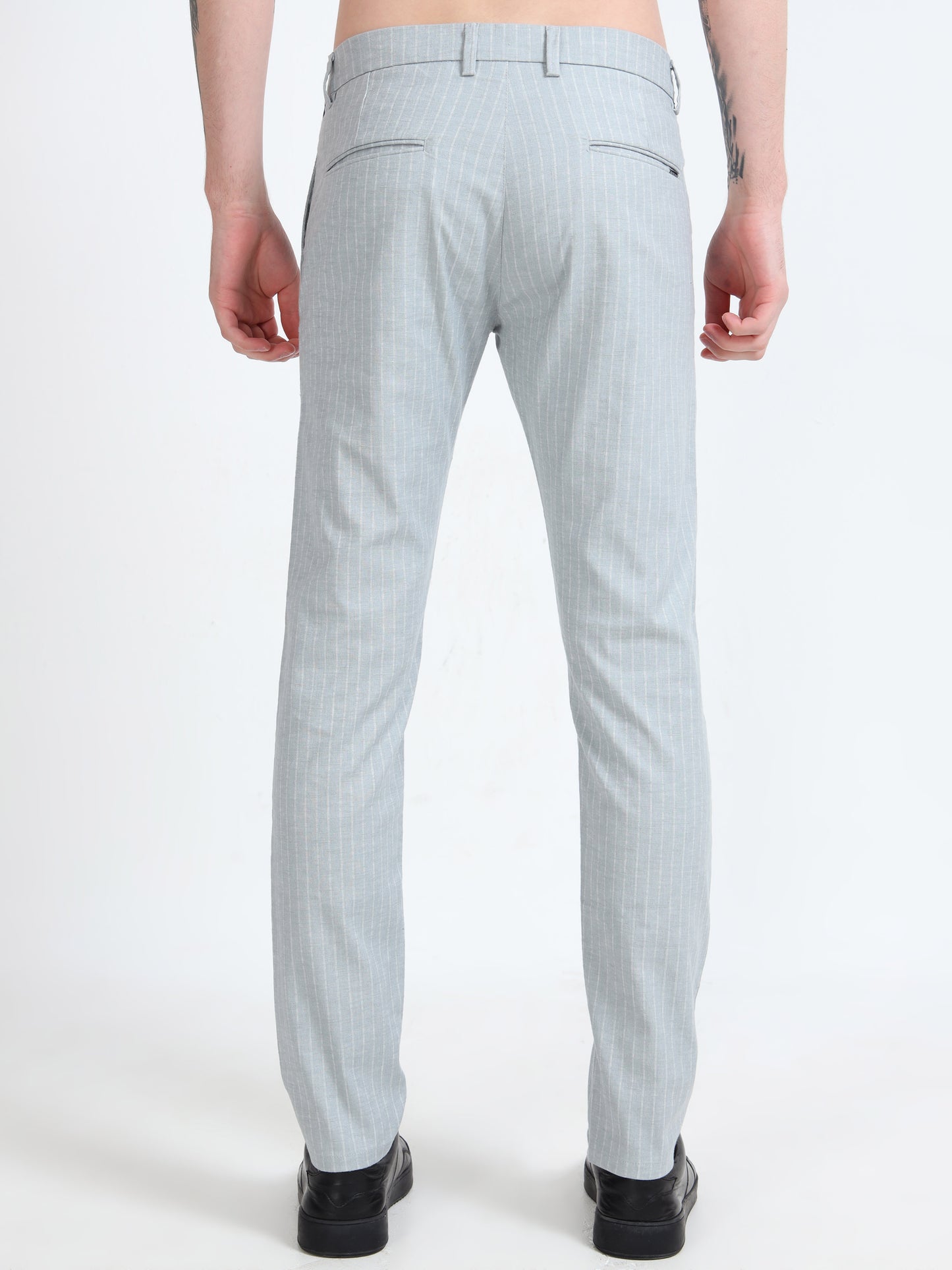 Mens Light Grey Printed Casual Trouser