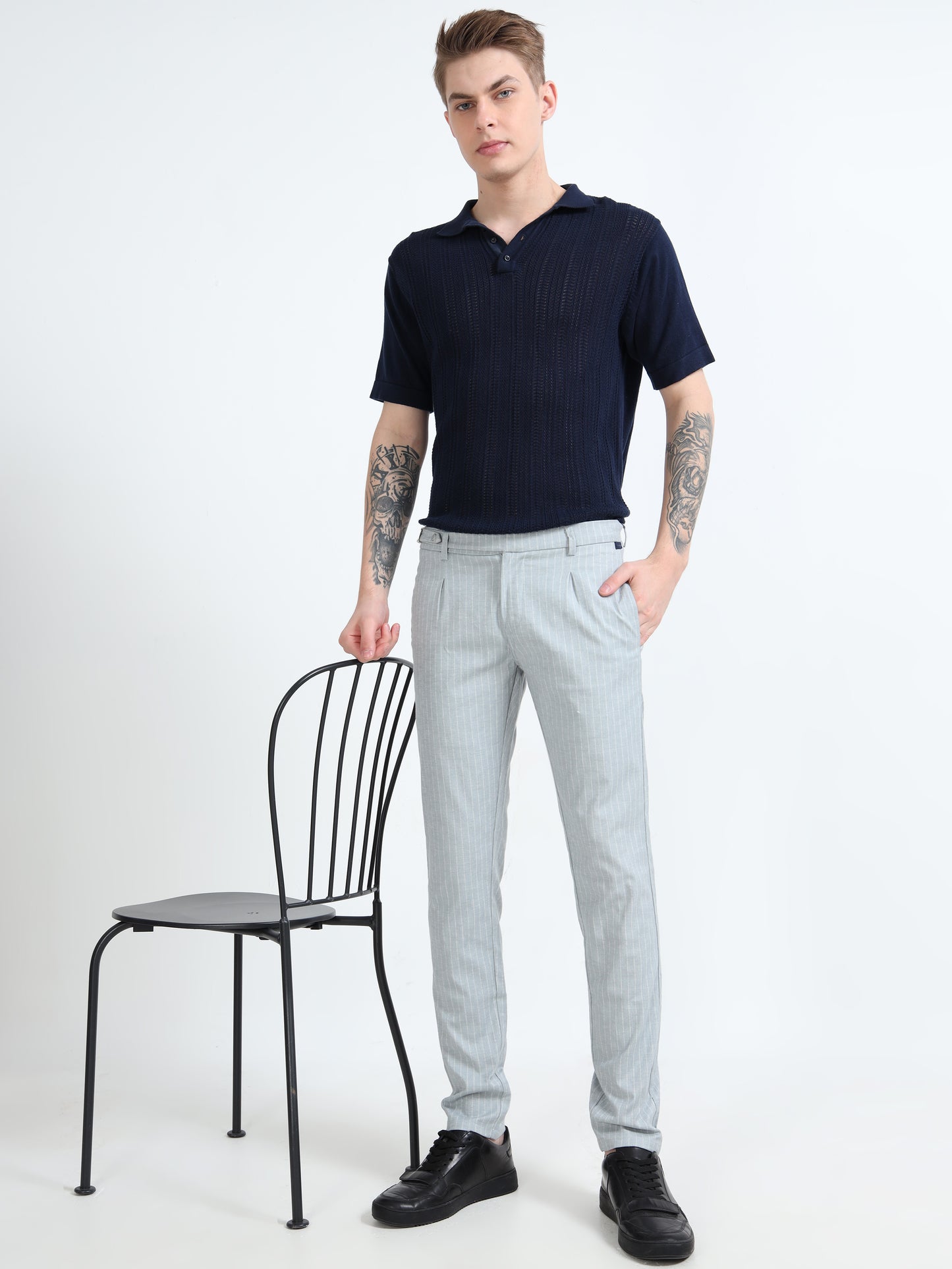 Mens Light Grey Printed Casual Trouser