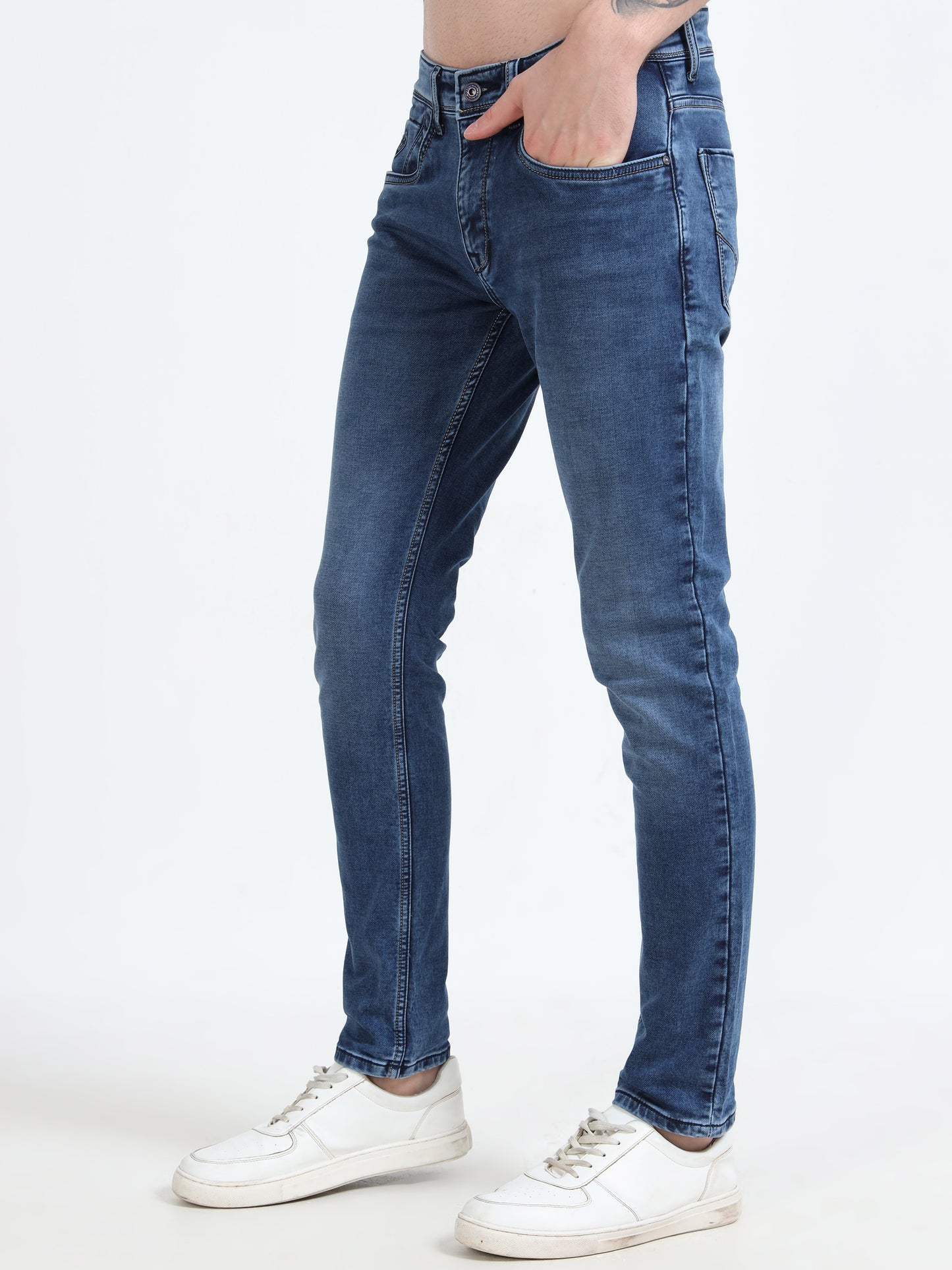 Navy Light Washed Ankle Fit Denim
