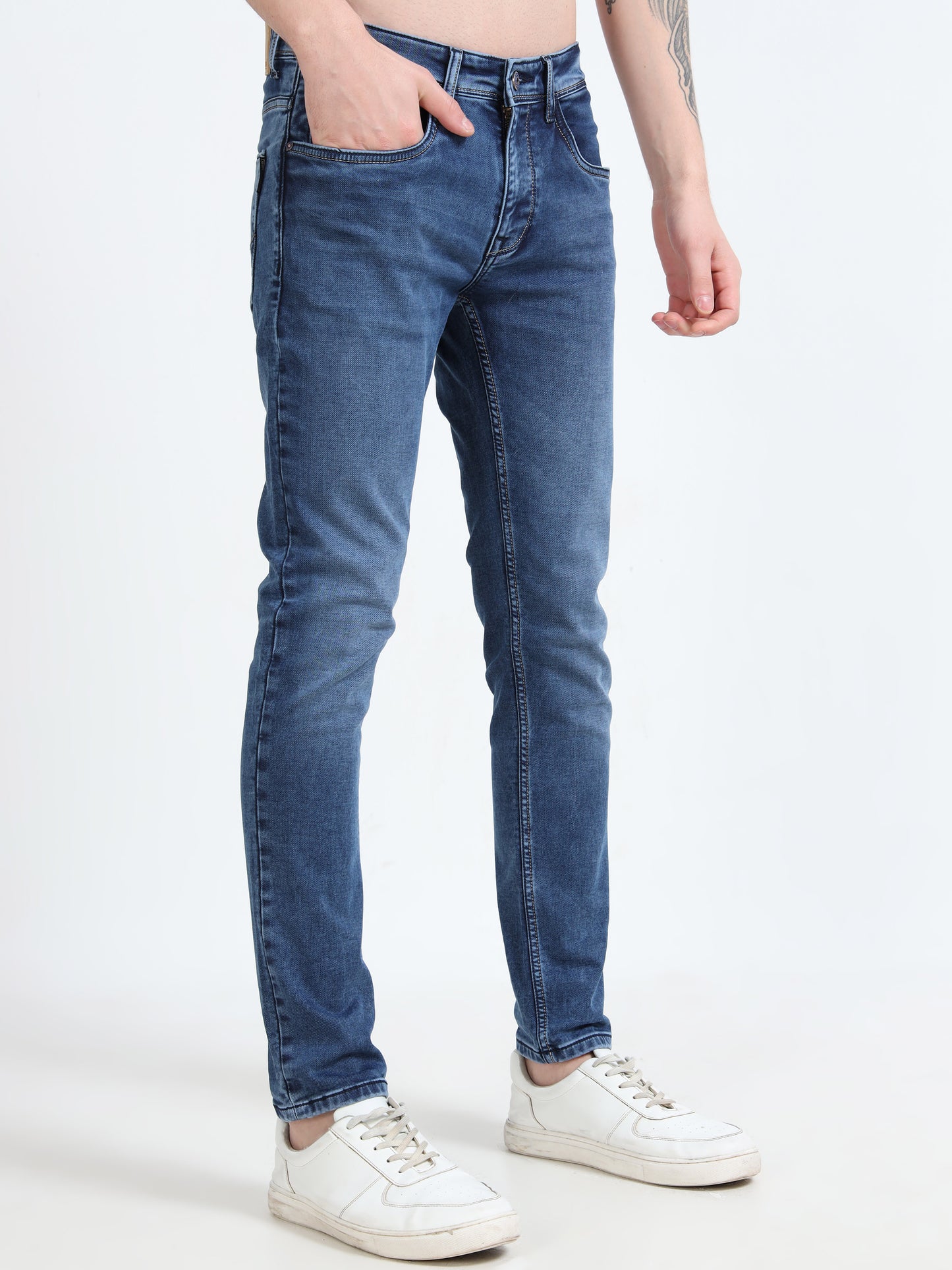 Navy Light Washed Ankle Fit Denim