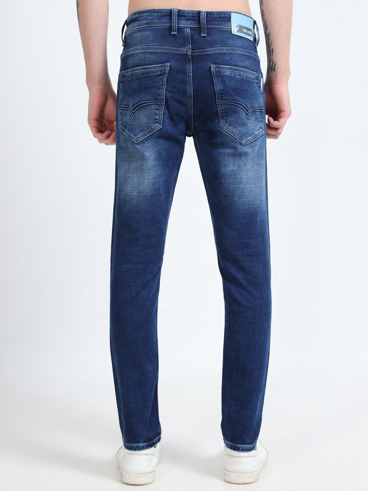Men Ankle Fit Washed Indigo Blue Jeans