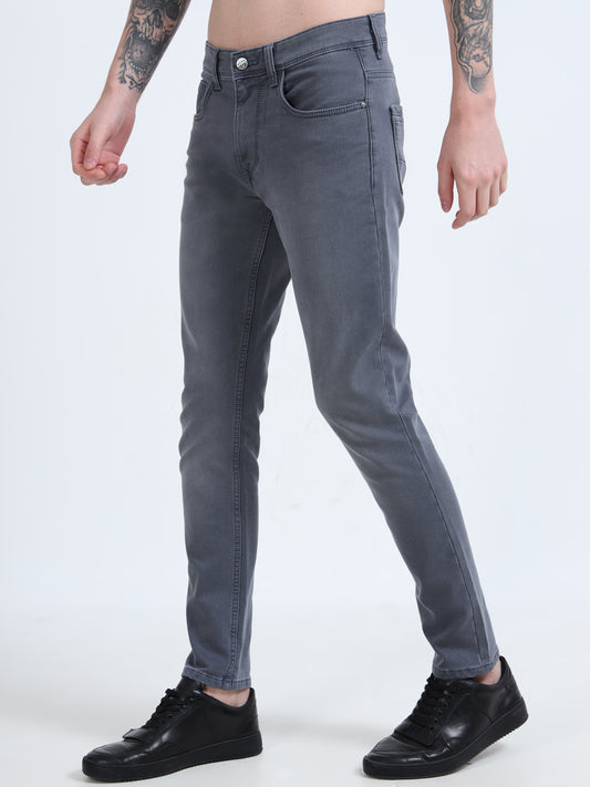 Men Stone Grey Ankle Fit Jeans