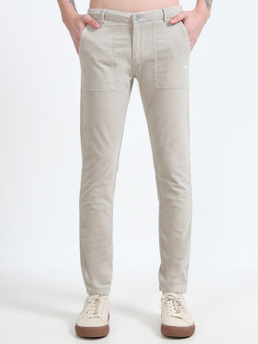 Men Beige Printed Ankle Fit Casual Trousers