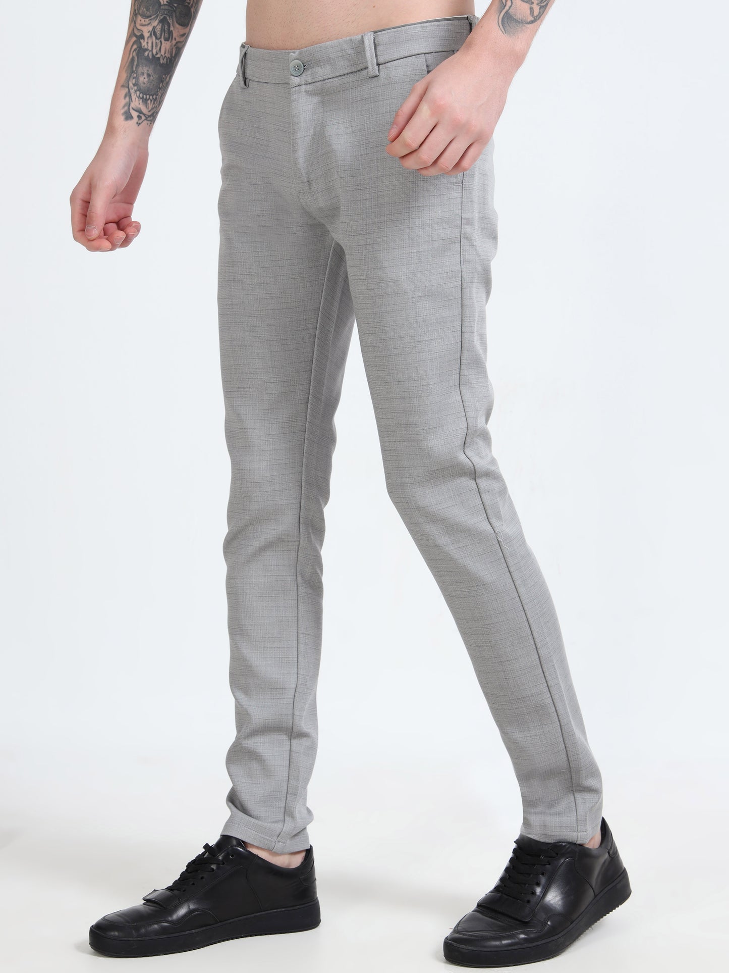 Mens Light Grey Printed Casual Trouser