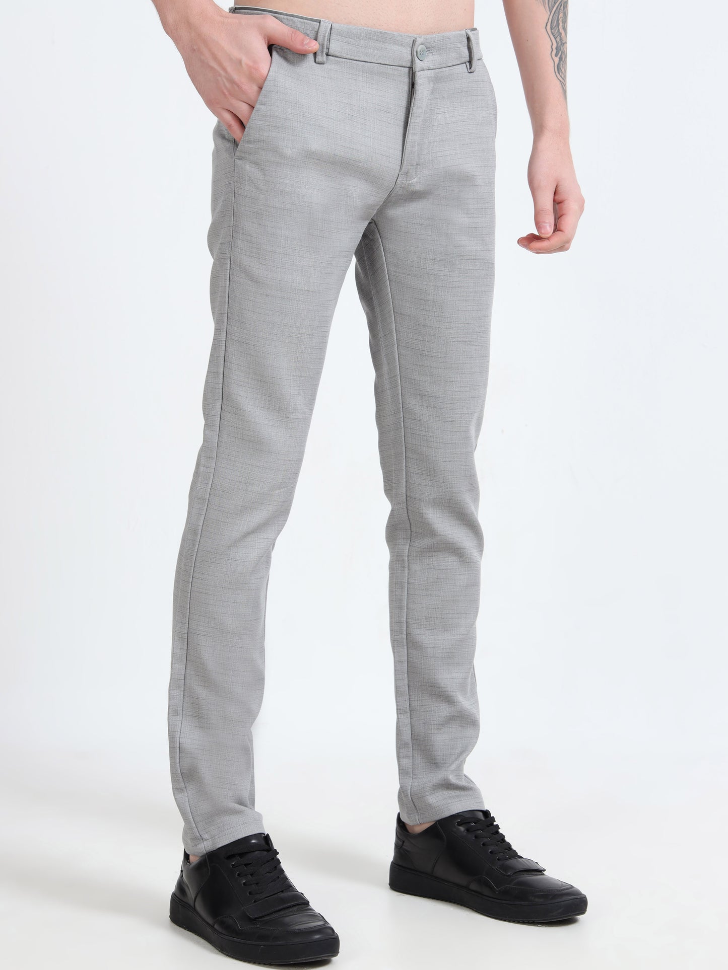 Mens Light Grey Printed Casual Trouser