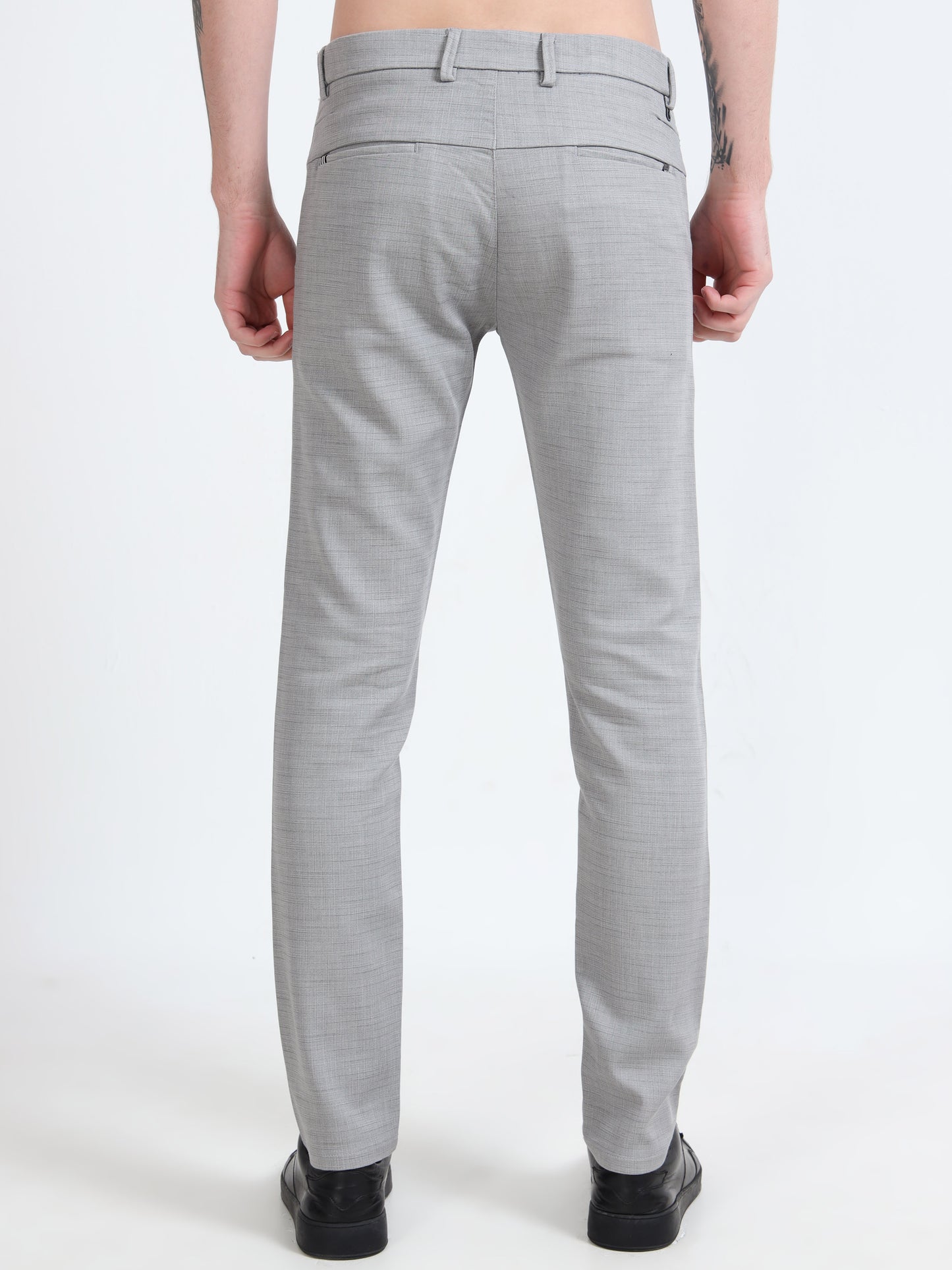 Mens Light Grey Printed Casual Trouser