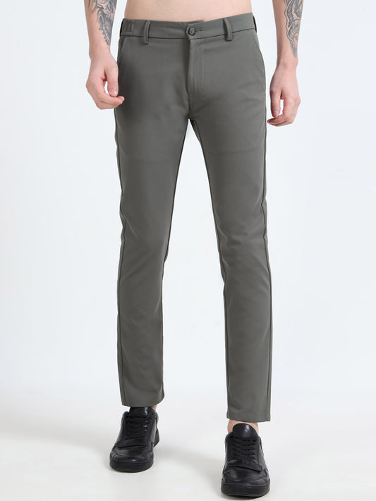 Mens Light Olive Printed Casual Trousers