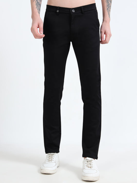 Men Navy Printed Ankle Fit Casual Trouser