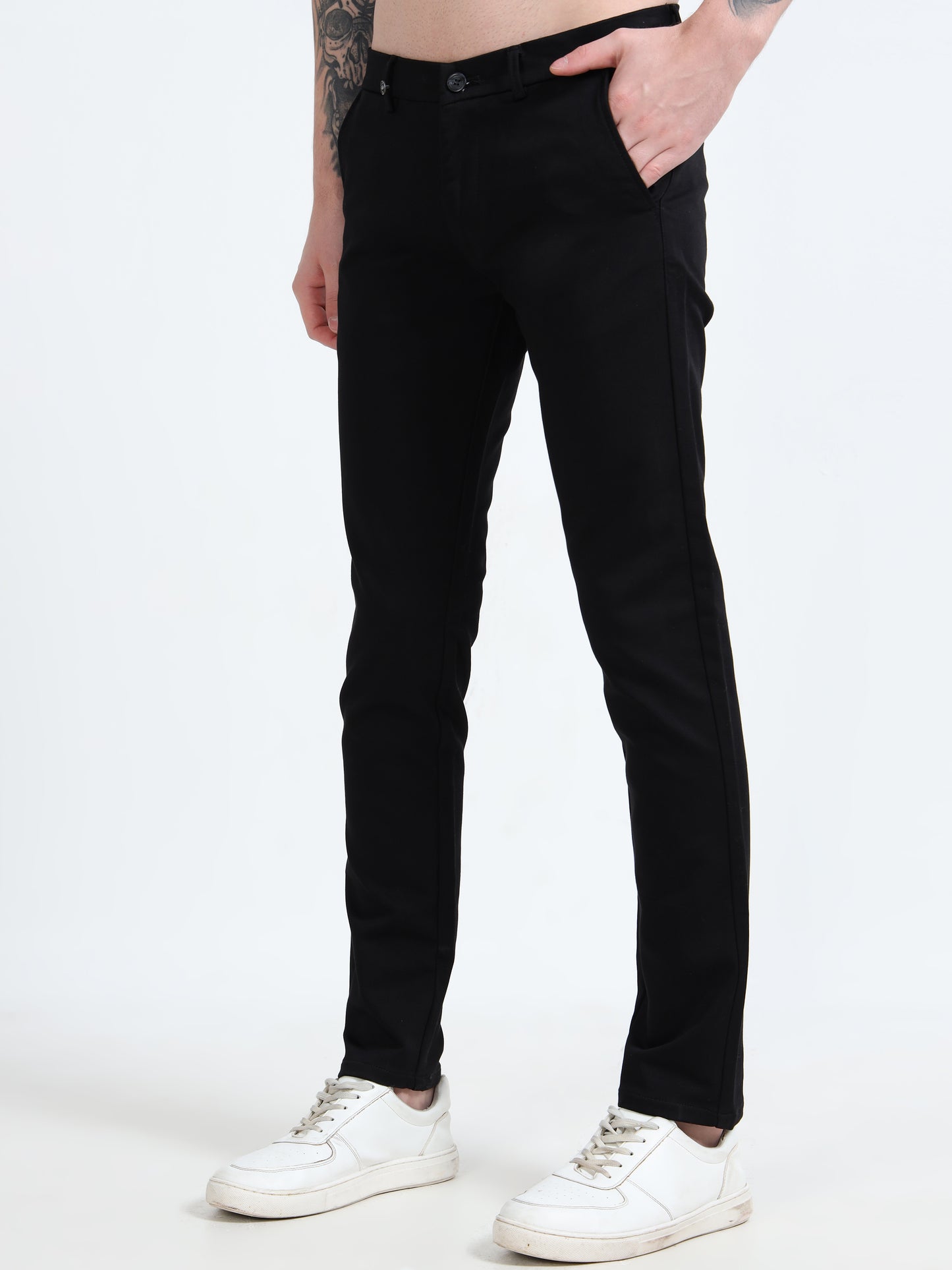 Men Navy Printed Ankle Fit Casual Trouser