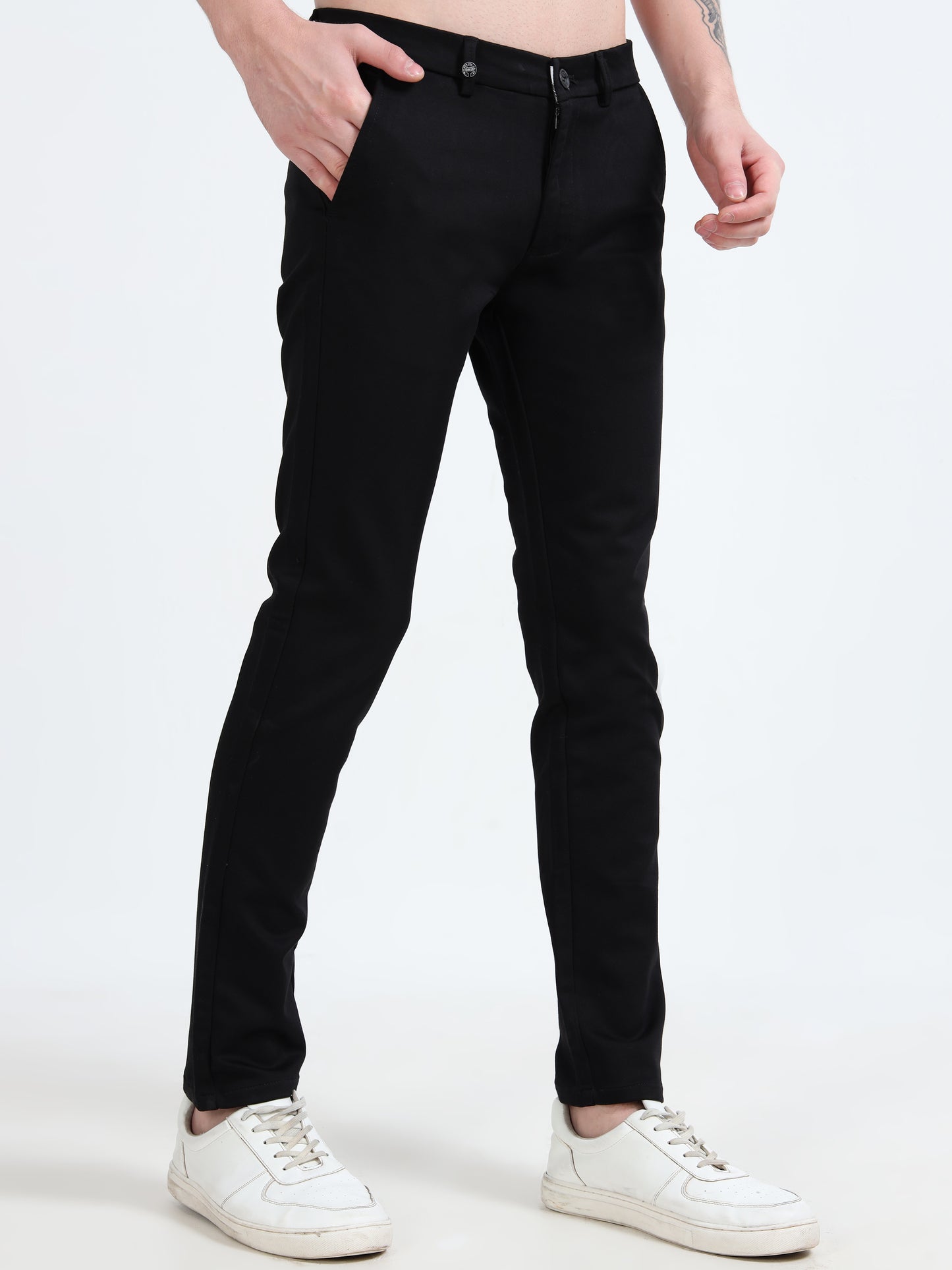 Men Navy Printed Ankle Fit Casual Trouser