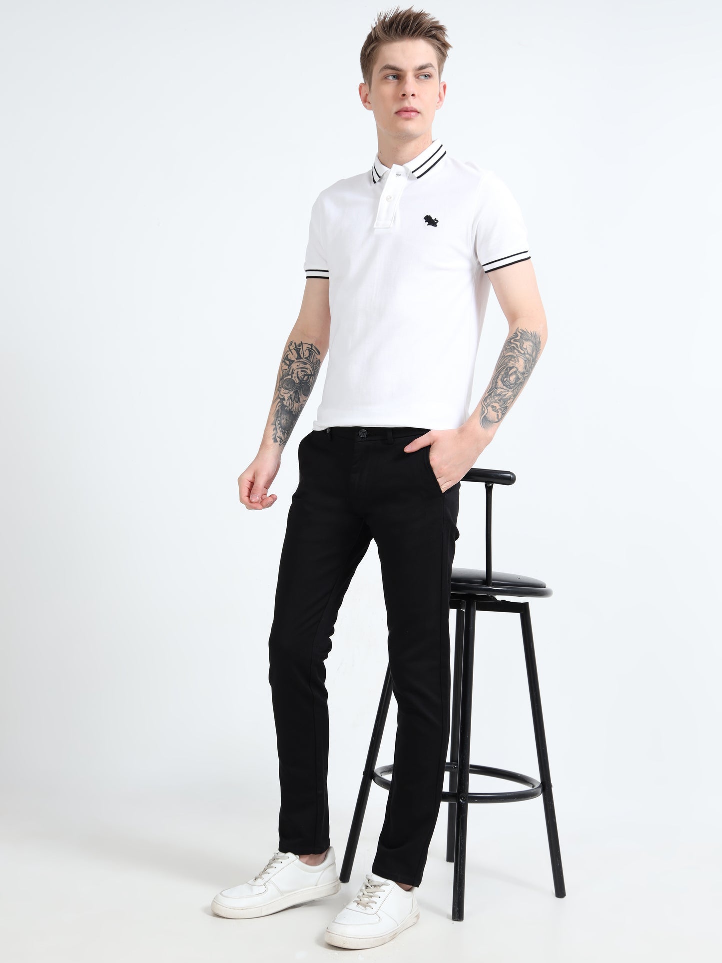 Men Navy Printed Ankle Fit Casual Trouser