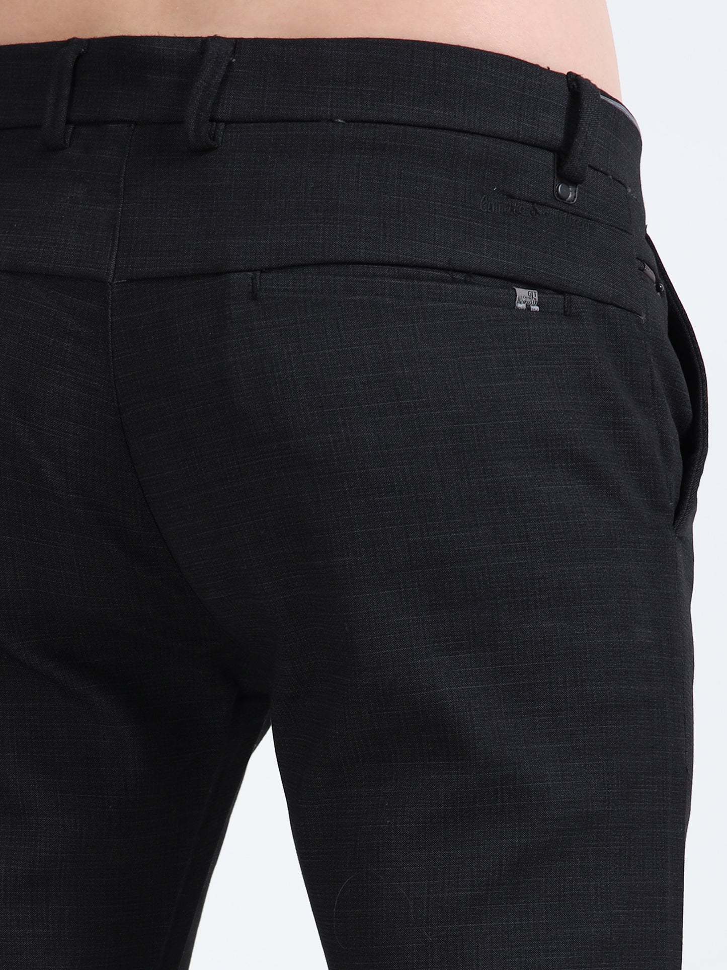 Men's Black Narrow Fit Printed Lycra Casual Trouser