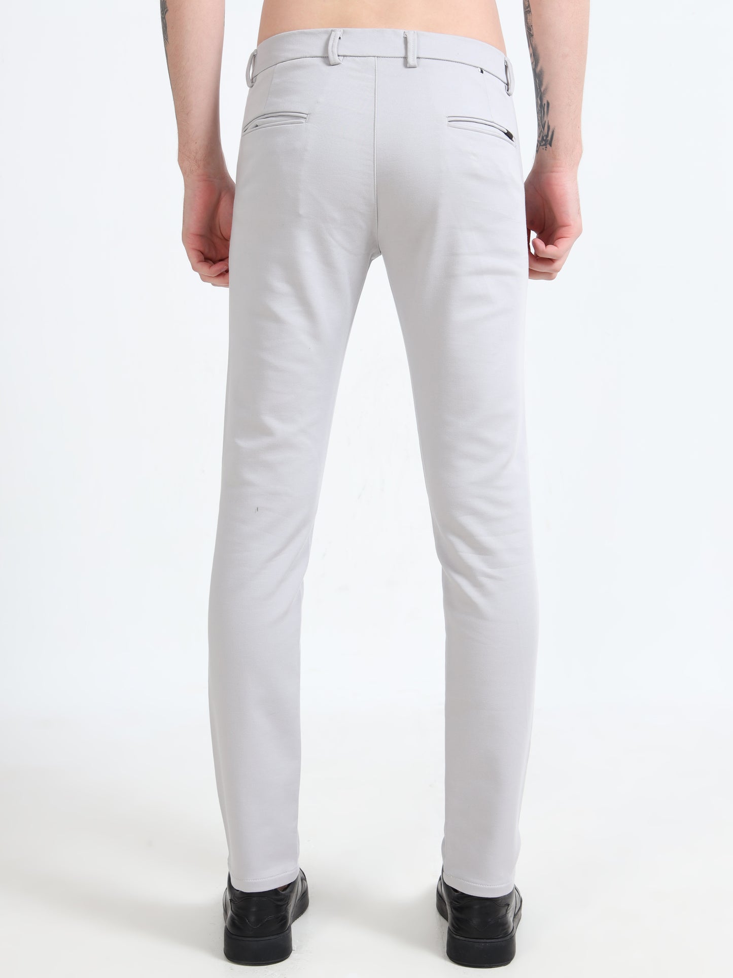 Men Grey Ankle Fit Solid 4 Way Lycra Casual Trousers