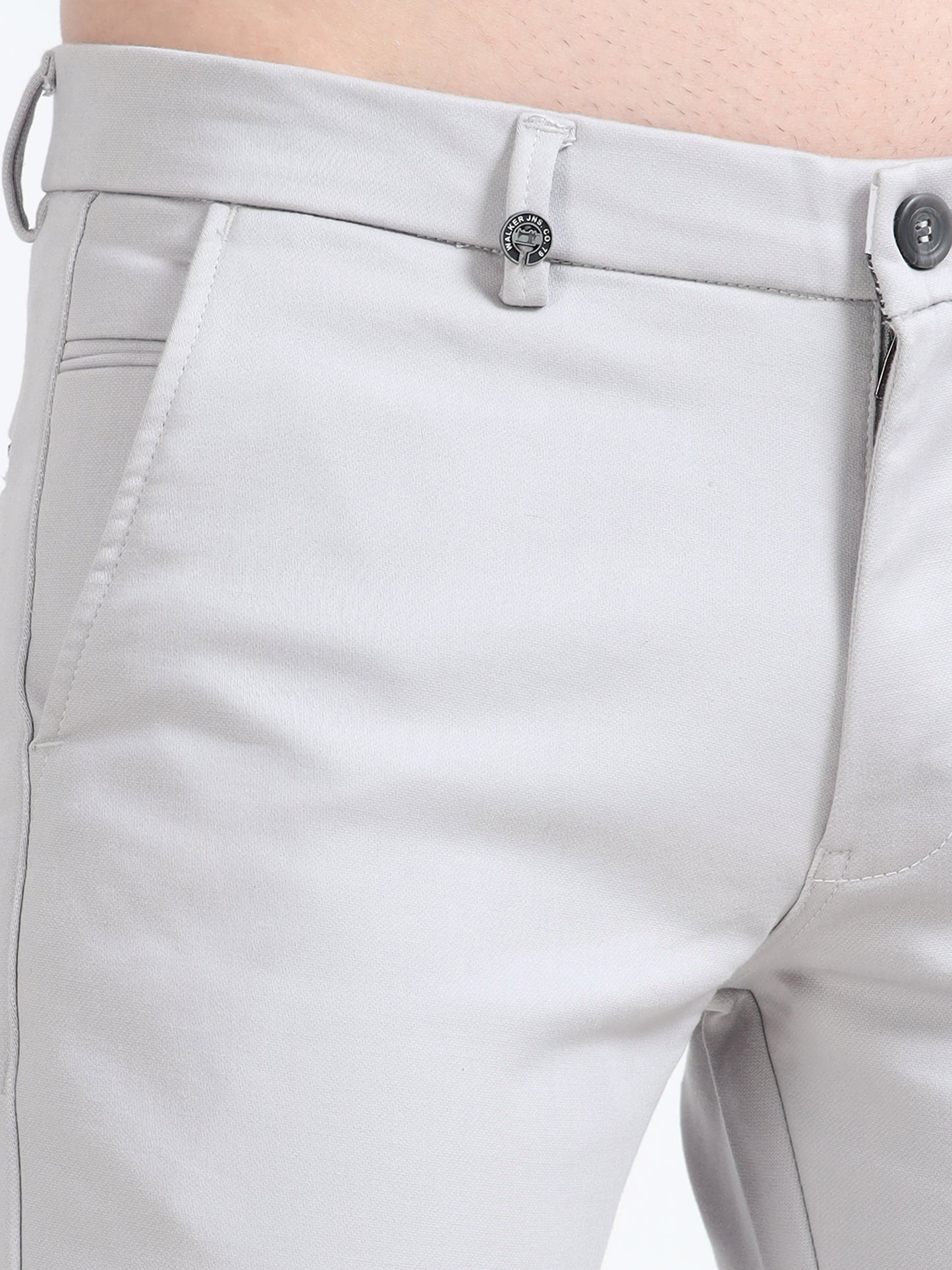 Men Grey Ankle Fit Solid 4 Way Lycra Casual Trousers