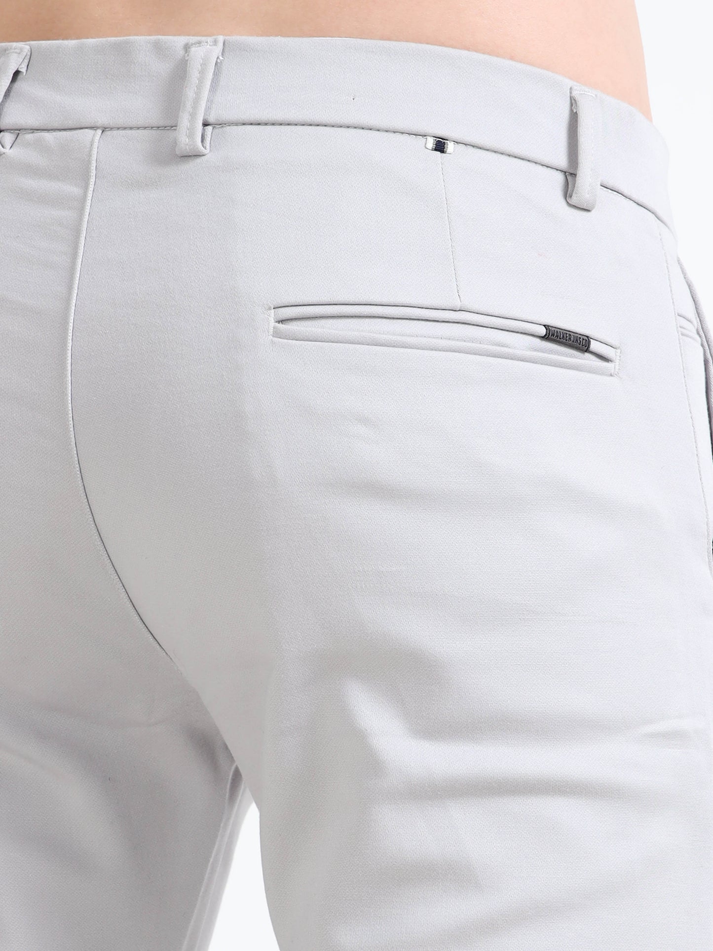 Men Grey Ankle Fit Solid 4 Way Lycra Casual Trousers