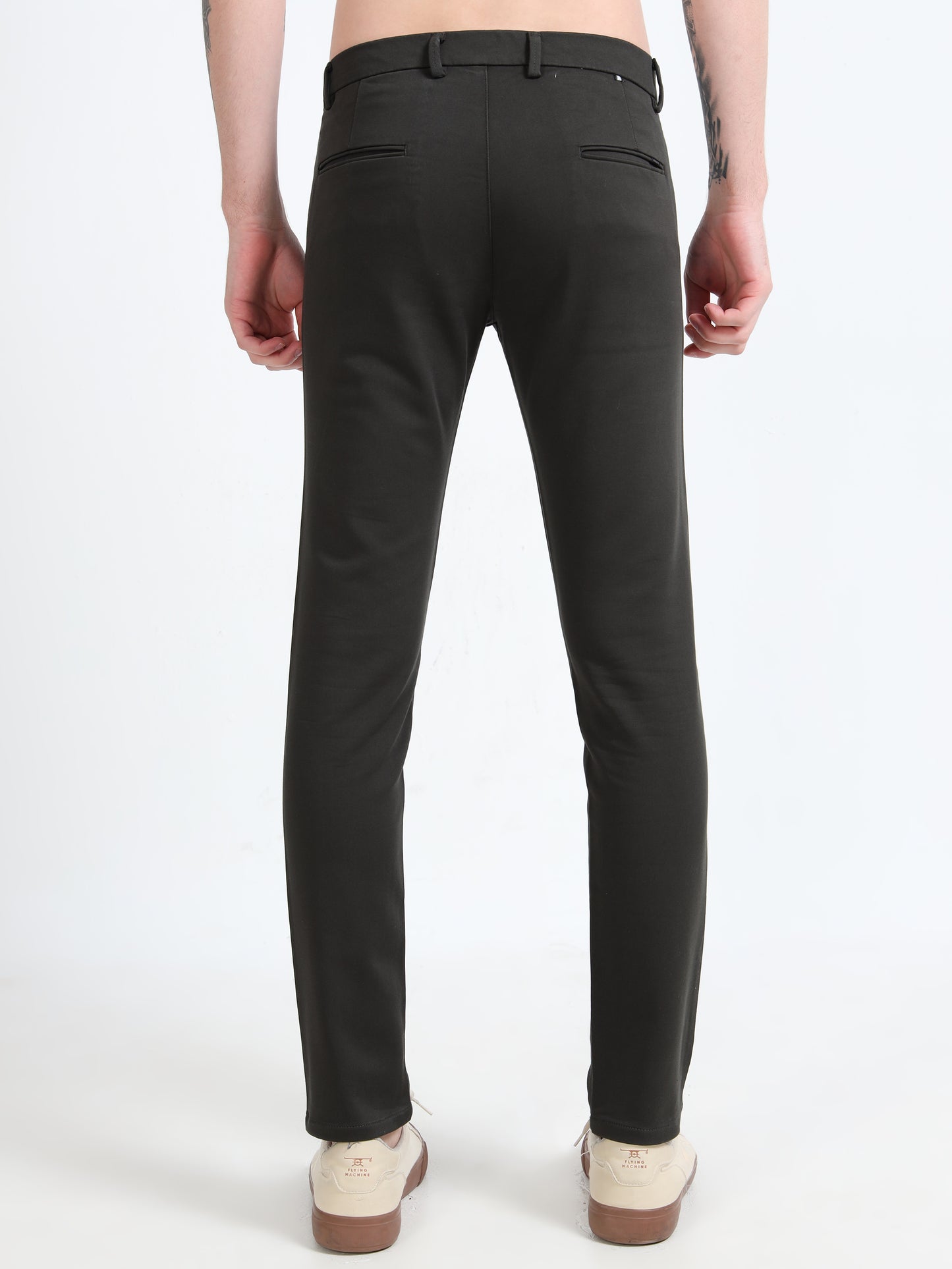 Men Black Cotton Dobby Casual Trouser