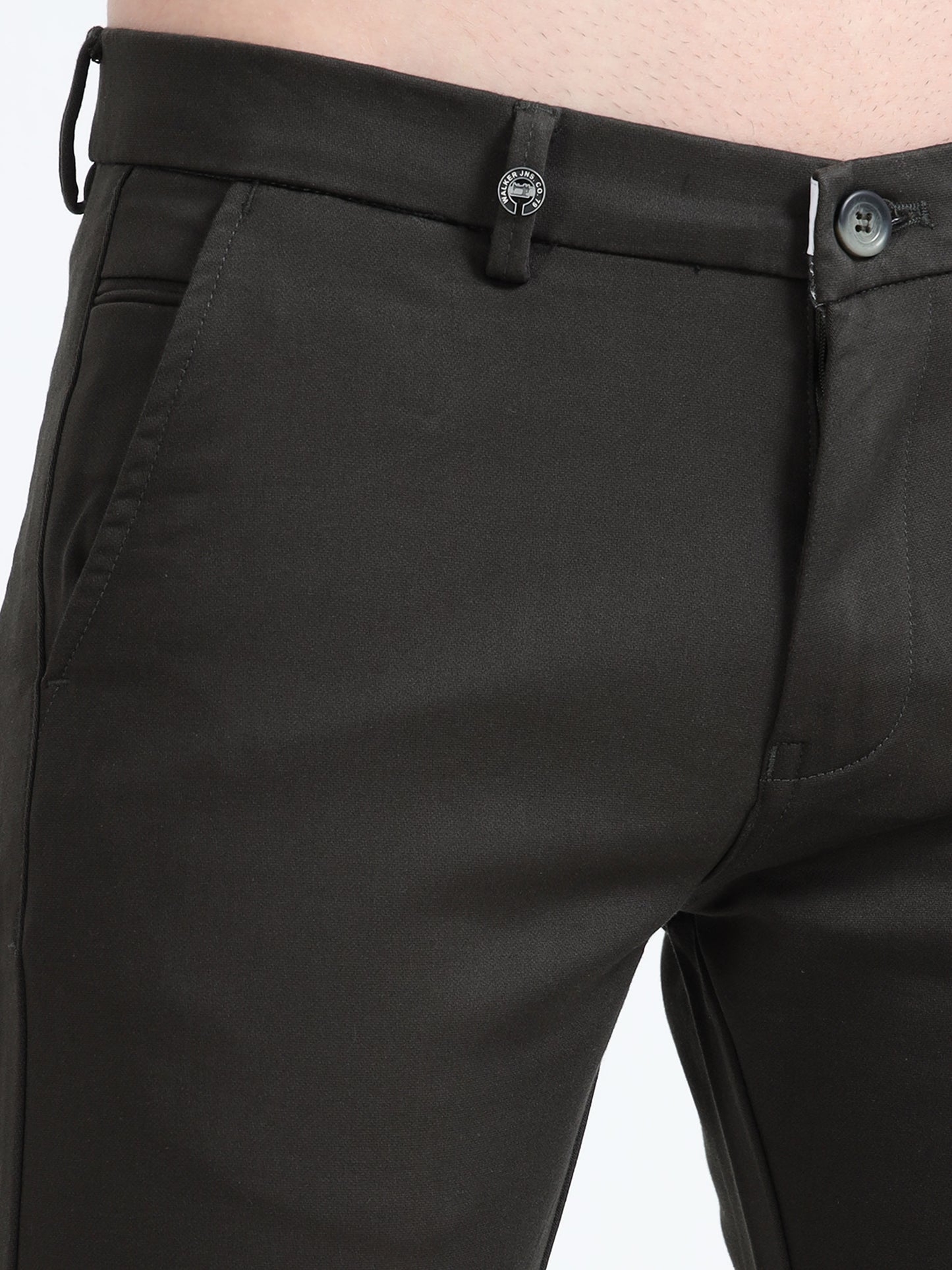 Men Black Cotton Dobby Casual Trouser