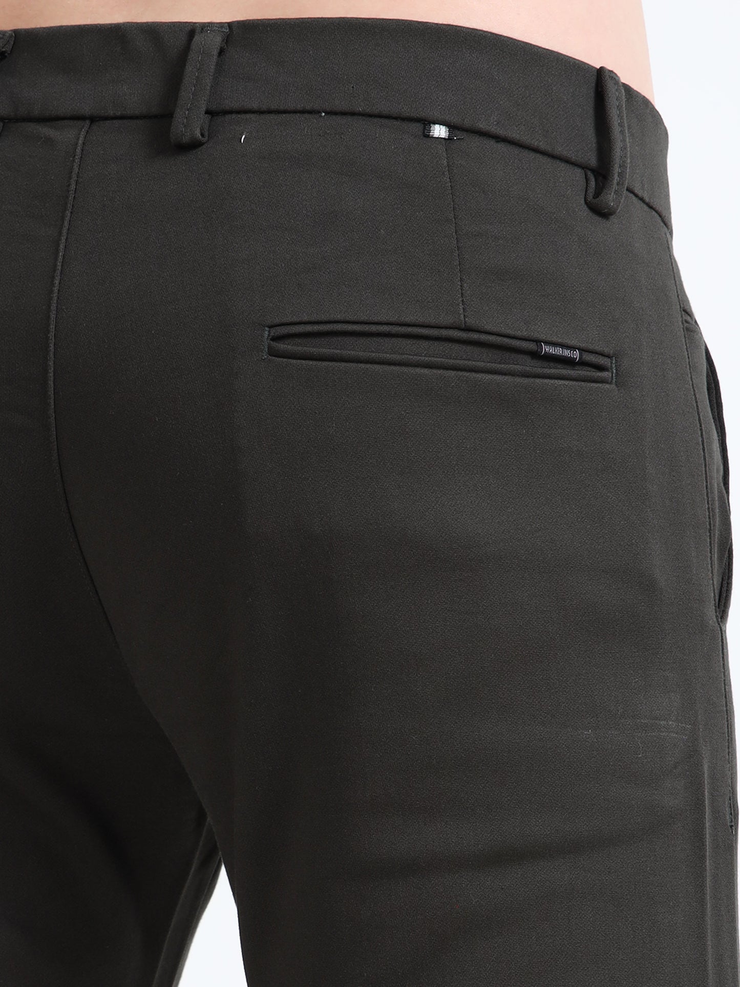 Men Black Cotton Dobby Casual Trouser