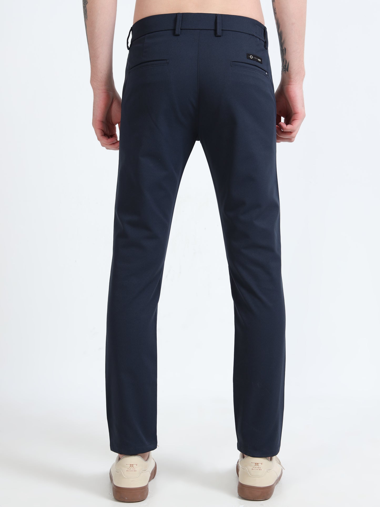 Mens Navy Cotton Blend Solid Causal Trousers