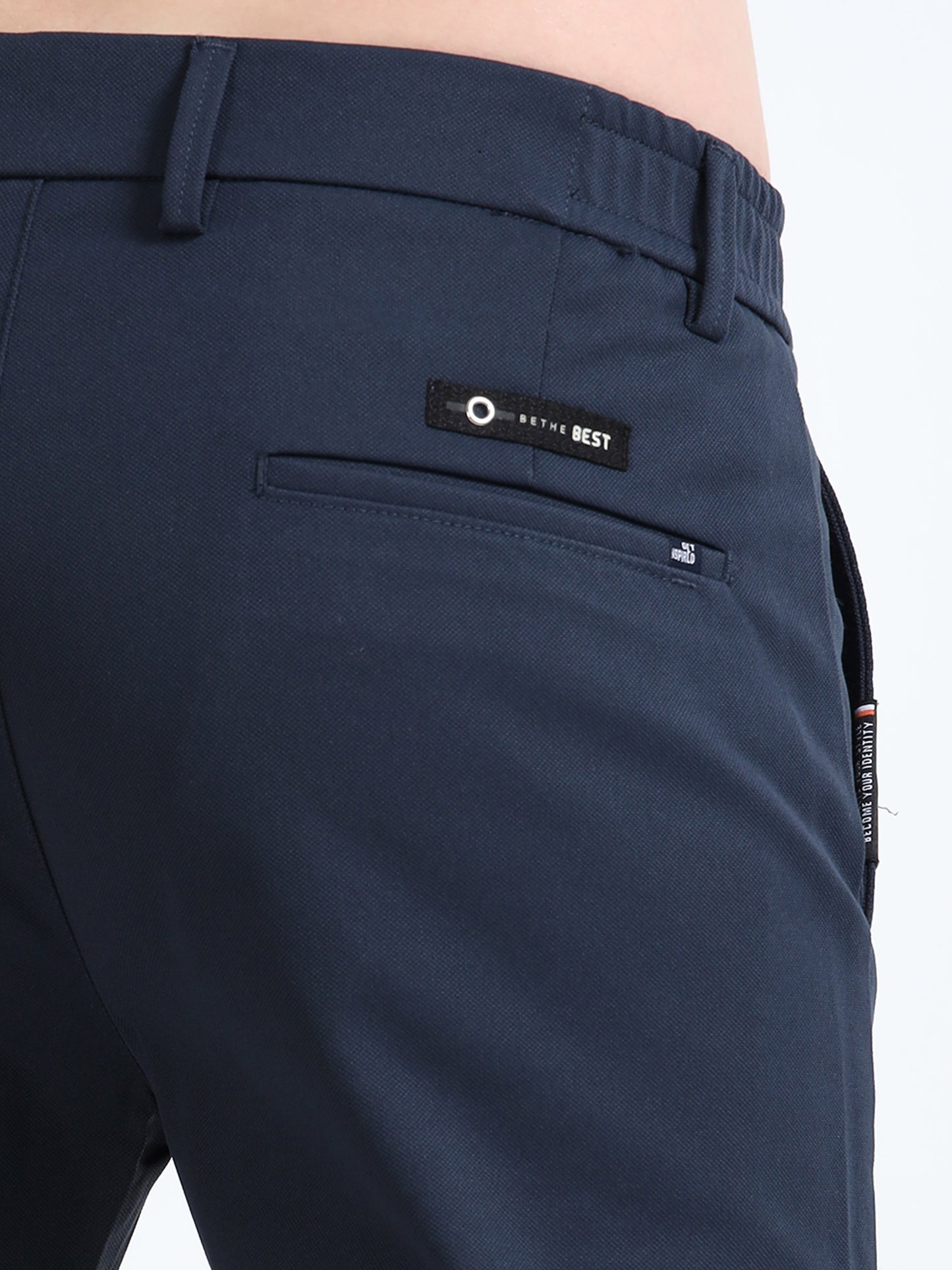 Mens Navy Cotton Blend Solid Causal Trousers