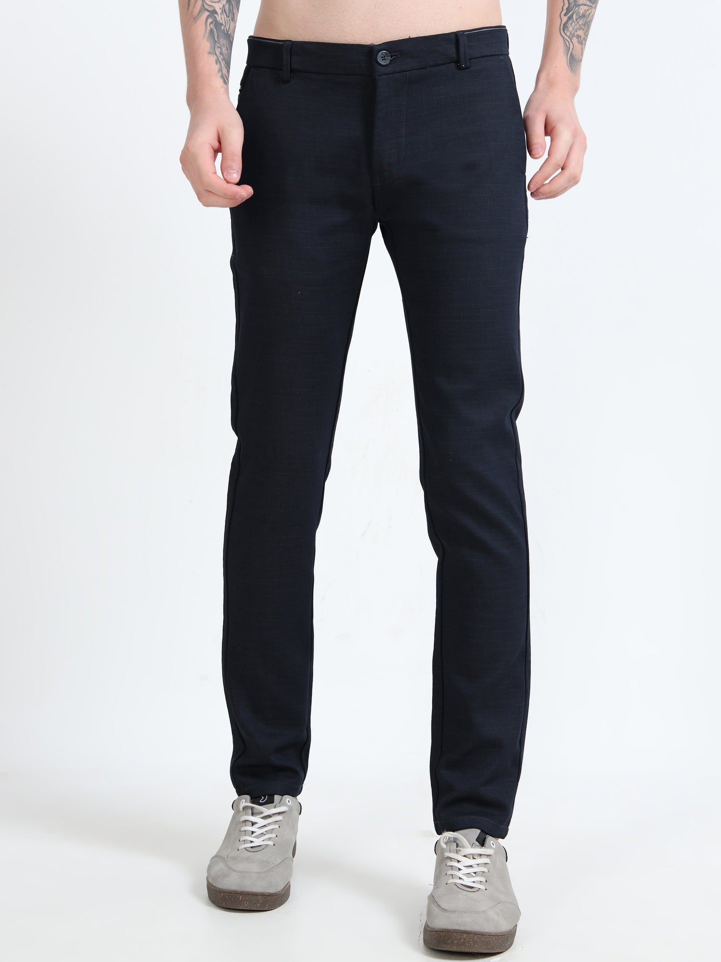 Mens Black  Printed Lycra Casual Trouser