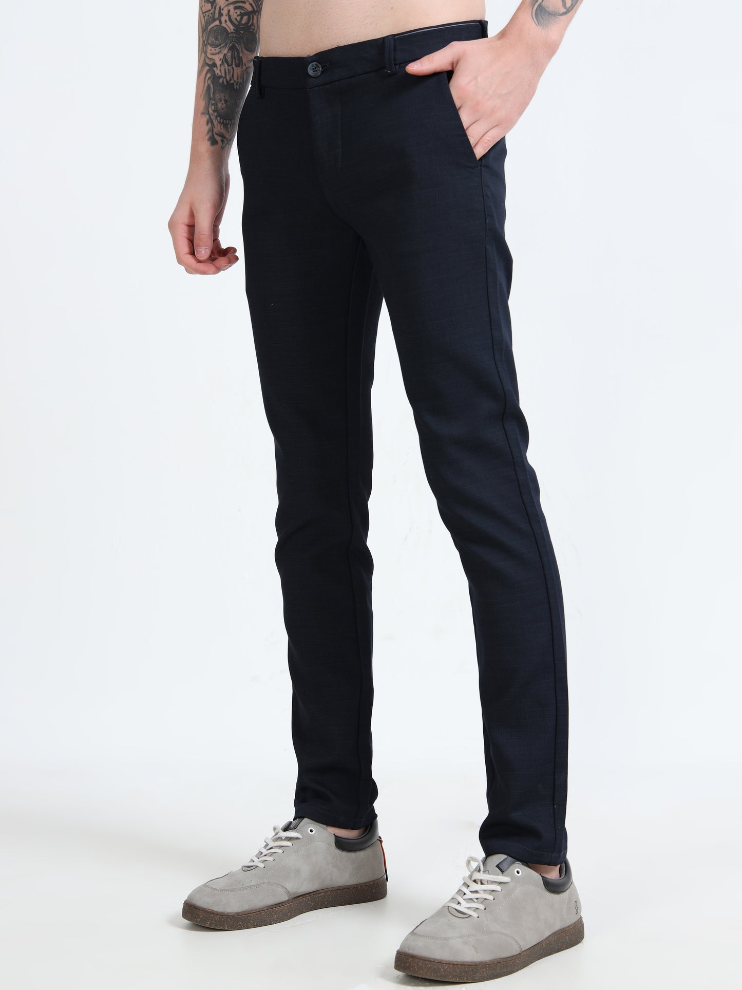 Mens Black  Printed Lycra Casual Trouser