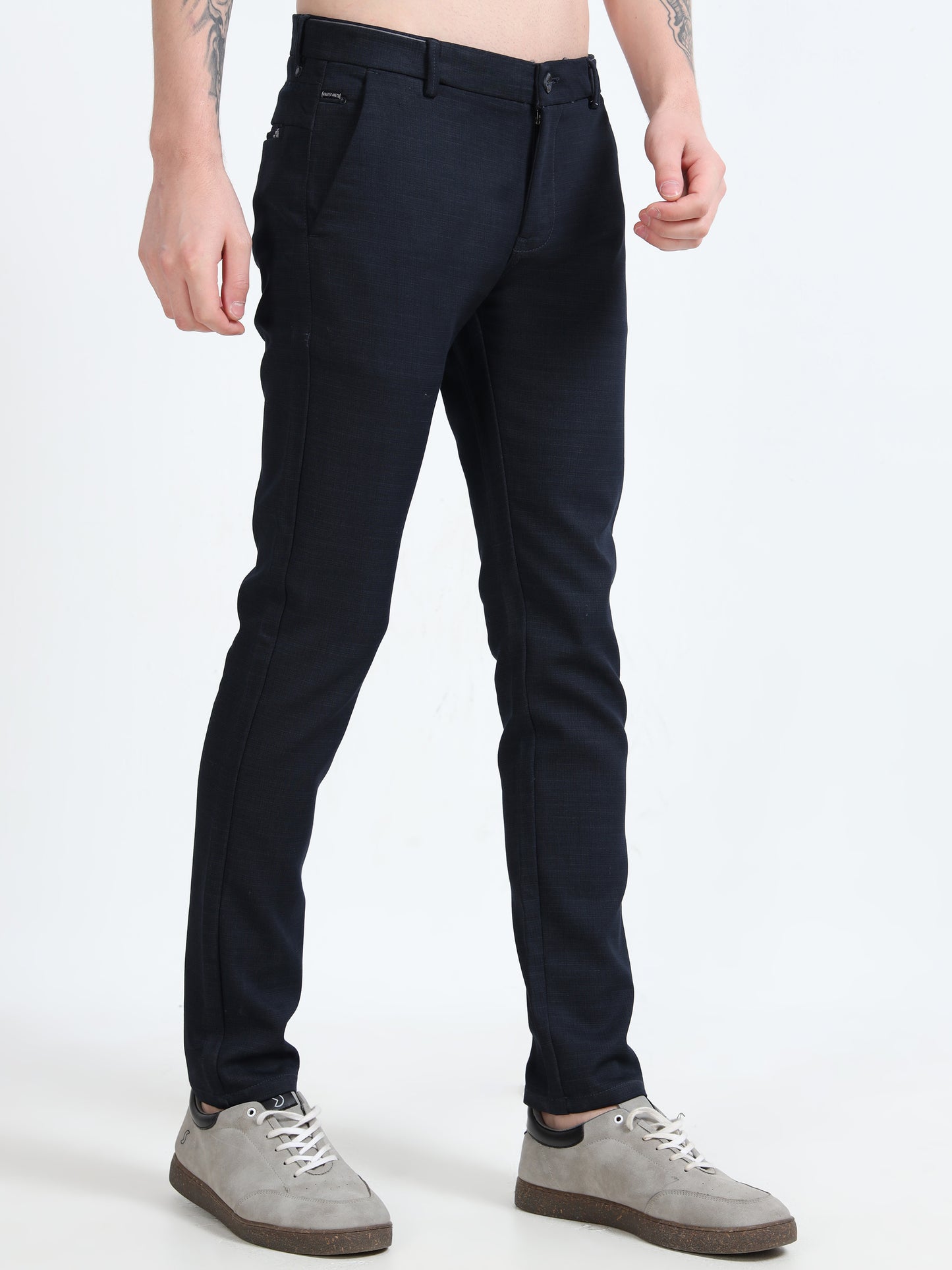 Mens Black  Printed Lycra Casual Trouser