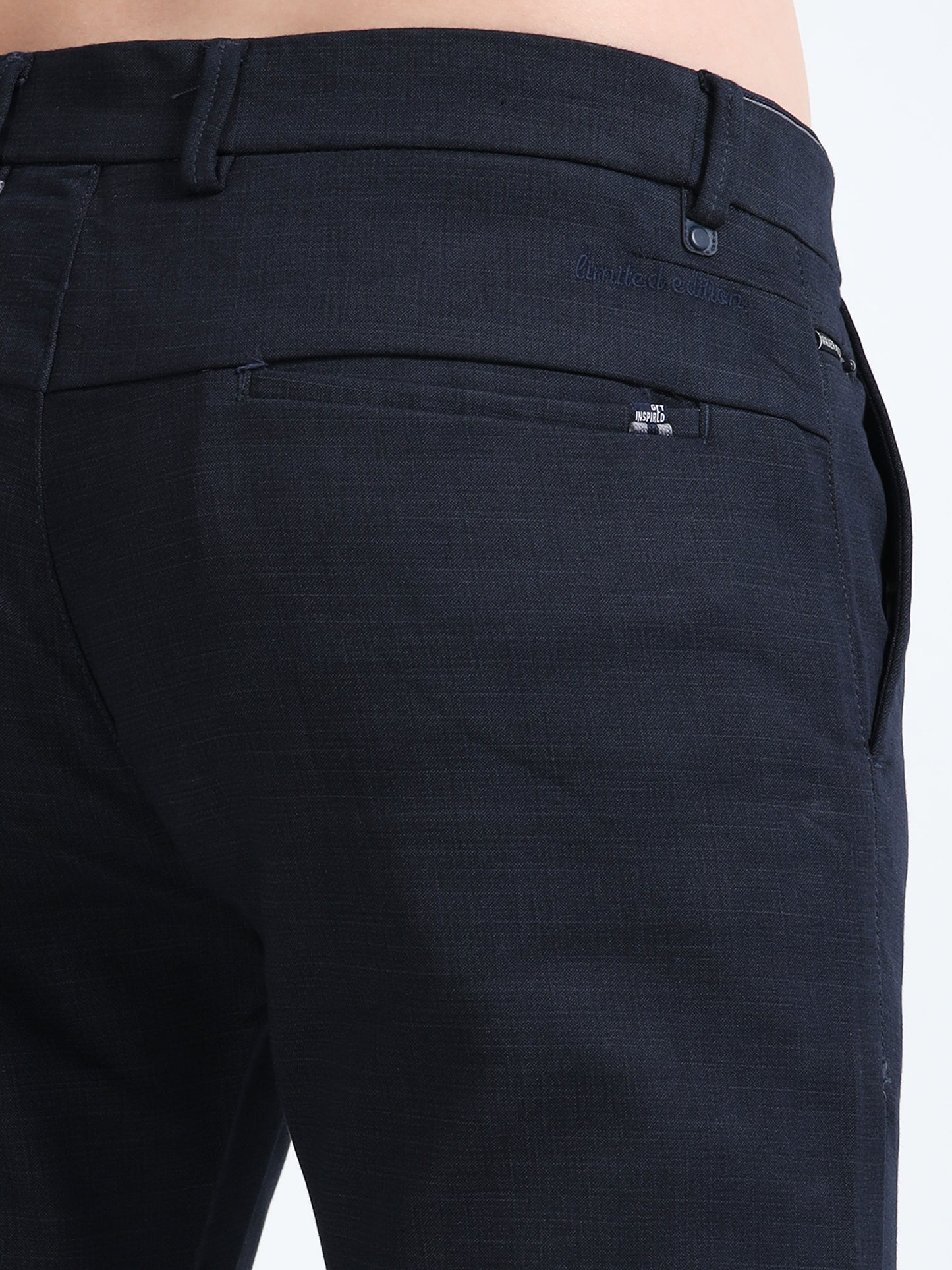 Mens Black  Printed Lycra Casual Trouser