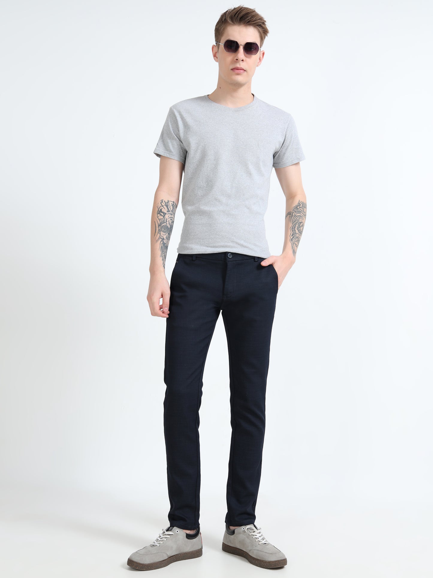 Mens Black  Printed Lycra Casual Trouser