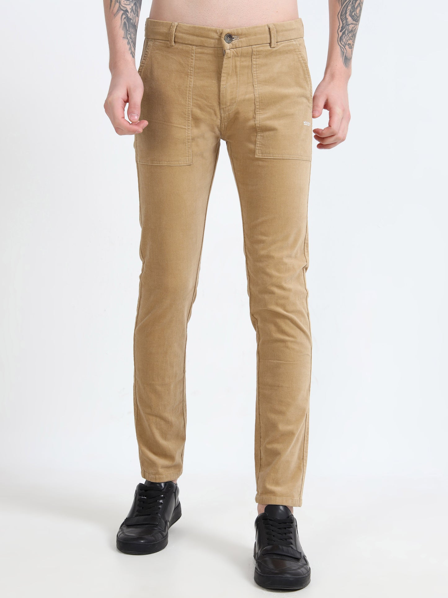 Men Gold Printed Ankle Fit Casual Trousers