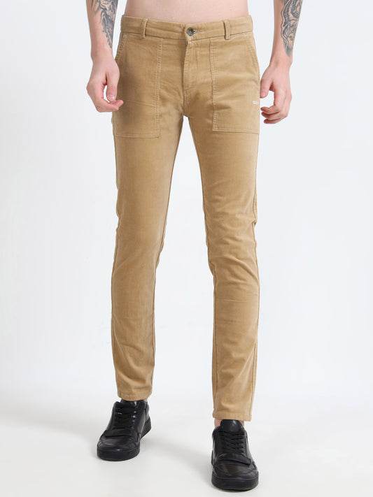 Men Gold Printed Ankle Fit Casual Trousers
