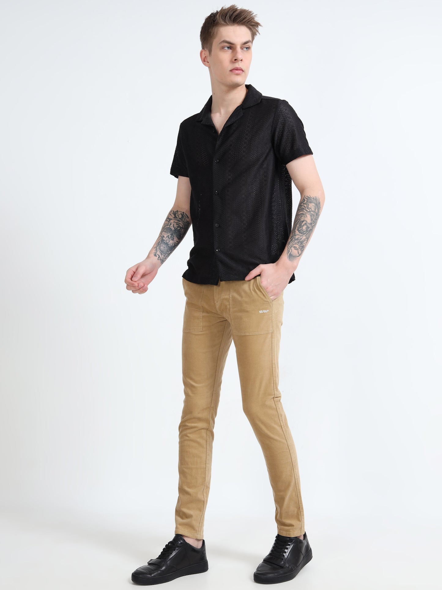 Men Gold Printed Ankle Fit Casual Trousers